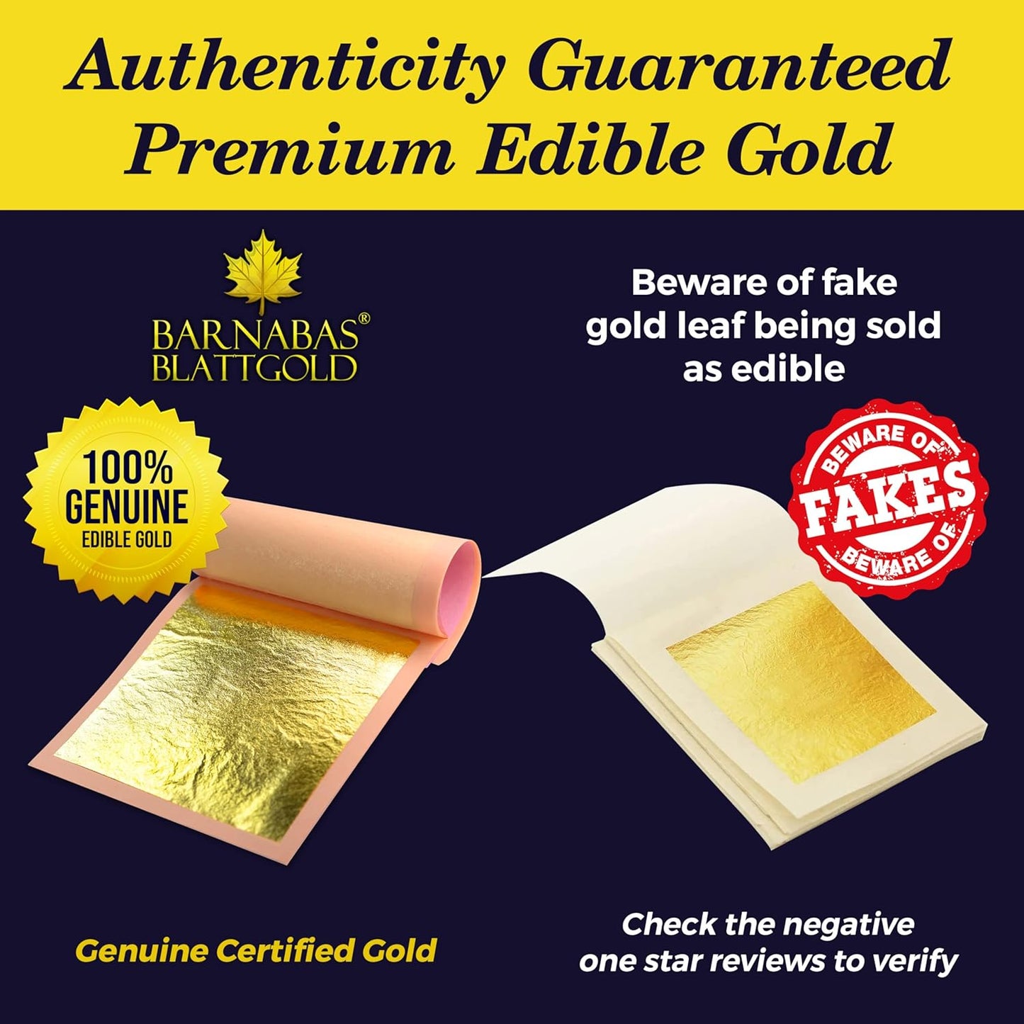 Barnabas Blattgold Edible Gold Leaf 24K - Cake Decorations, Loose Gold Leaf Sheets for Cupcakes - 3.1 inches, Book of 10