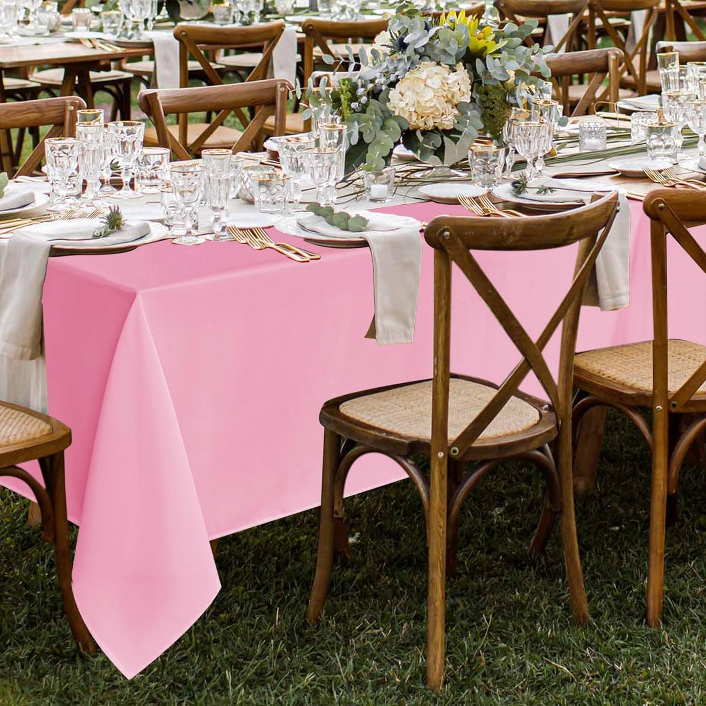 Fitable 8 Pack Rectangle Tablecloths: Stain Resistant Wrinkle Free Fabric Table Clothes, Washable Reusable Polyester Table Covers for Wedding Party Birthday Banquet Reception(Pink, 60x102 Inch)