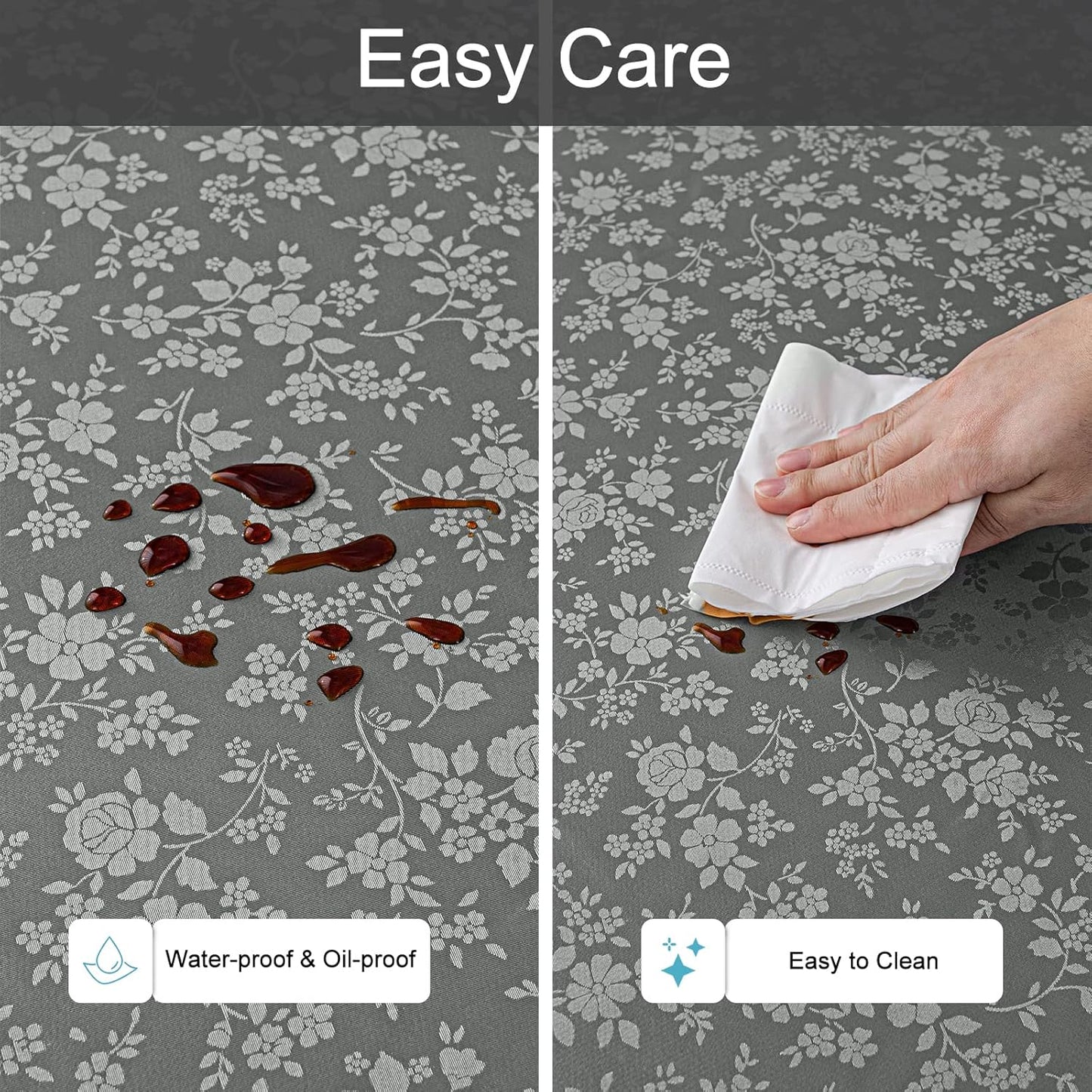 Smiry Rectangle Table Cloth, Waterproof Heavy Duty Vinyl Tablecloths, Wipeable Washable Table Cover for Kitchen and Dining Room (Grey, 54" X 120")