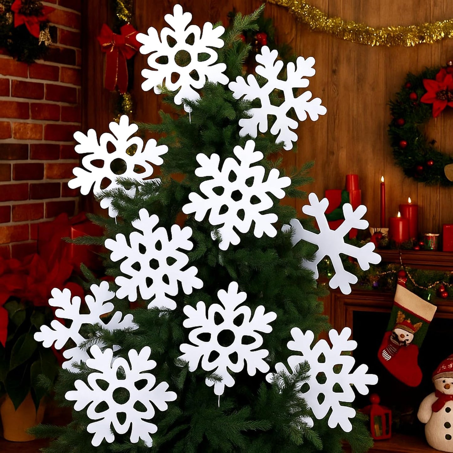 Gueevin 12in Snowflakes Christmas Tree Picks 10 Pcs White Snowflake Picks Christmas Tree Fillers Branches Xmas White Sticks for Wonderland Vases Winter Decoration