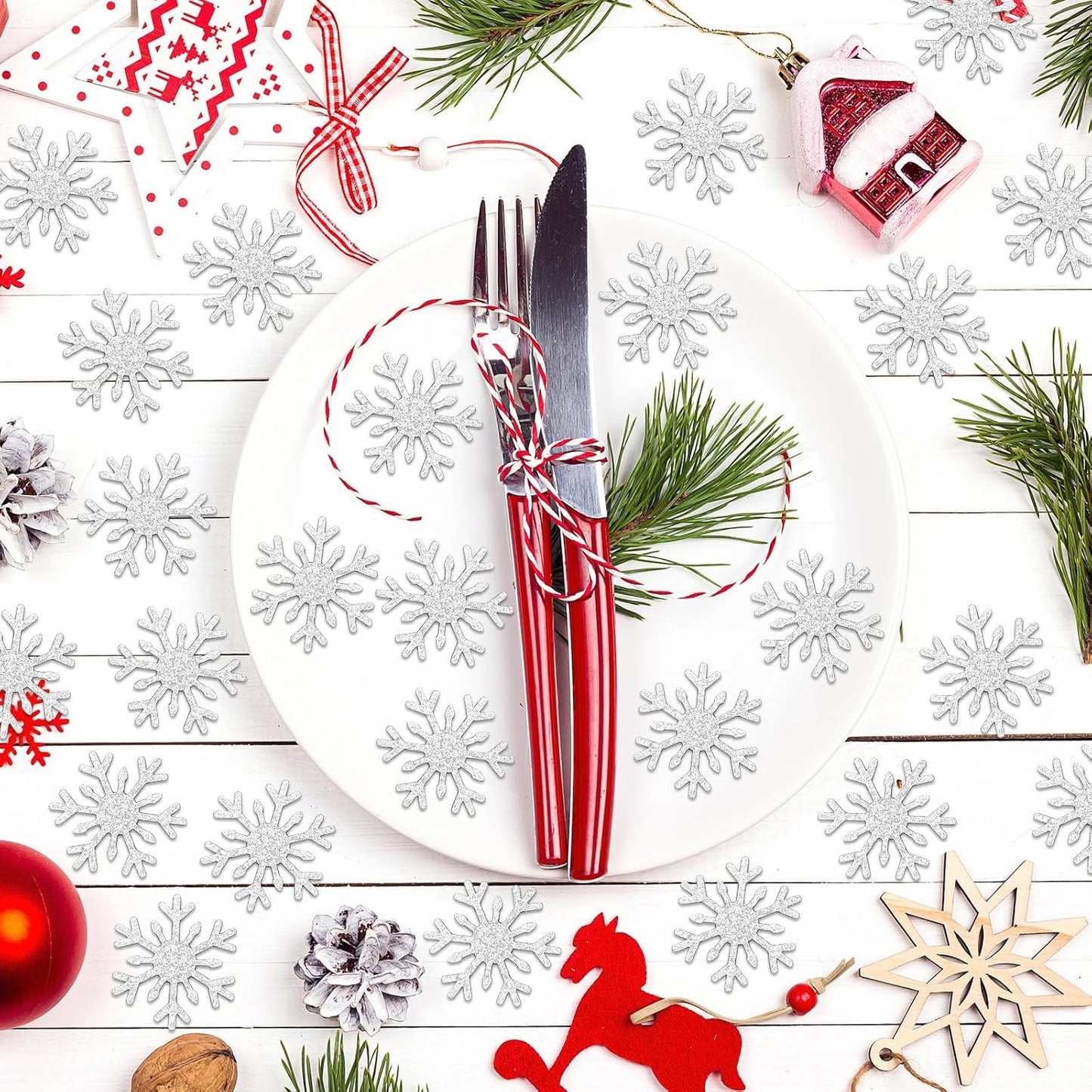 MARFOREVER Christmas Snowflake Glitter Confetti, Silver Snowflake Paper Confetti Snow Sprinkles Winter Wonderland Party Table Centerpiece for Wedding Supplies Christmas Party Decorations