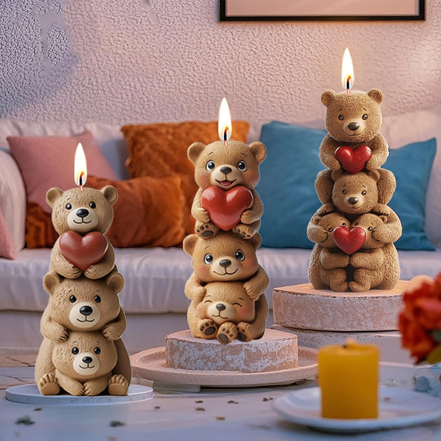 Rose Bear Heart Cylinder Silicone Wave Spiral Candle Mold - Silicone Resin Casting Molds for Candle & Resin & Soap Craft Supplies