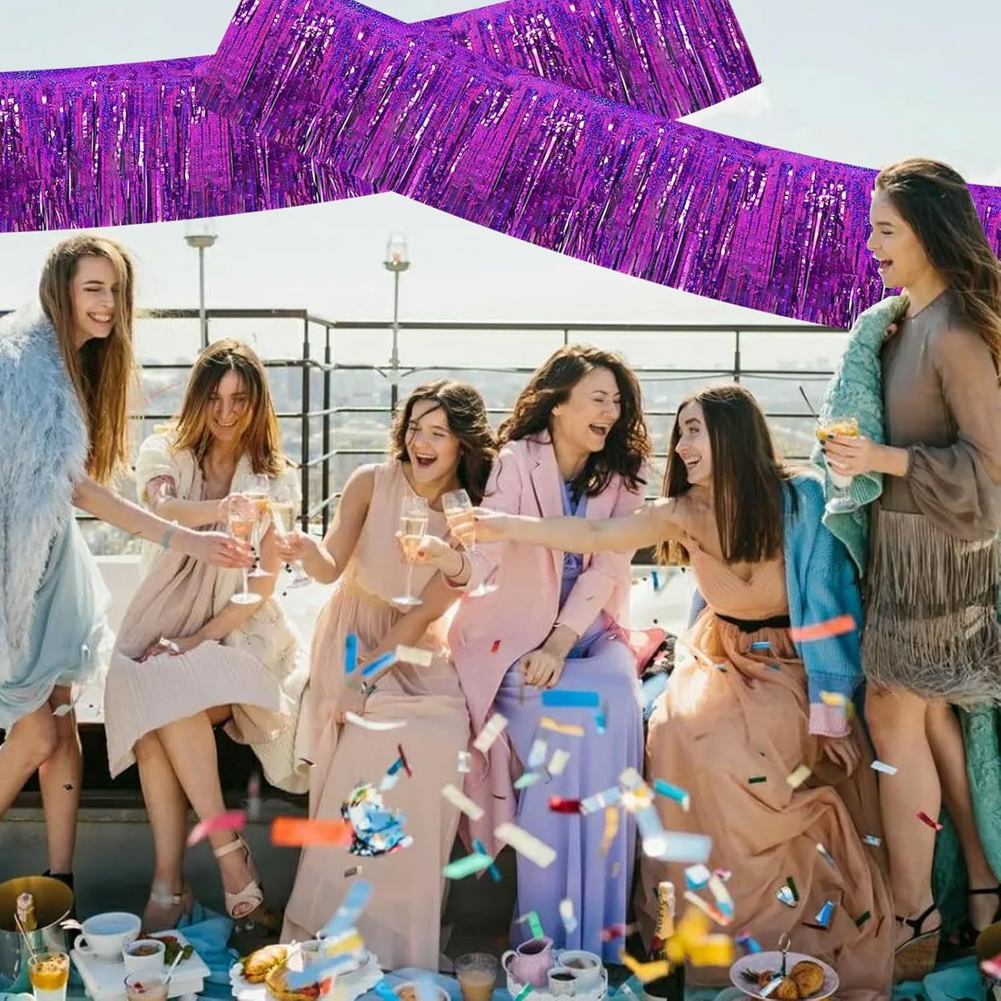 BEISHIDA 3 Packs Metallic Foil Fringe Garland Laser Purple Wall Hanging Tinsel Fringe Banners for Car Floats Bridal Shower Wedding Birthday Easter Graduation Holiday Party Decoration(30 Feet)