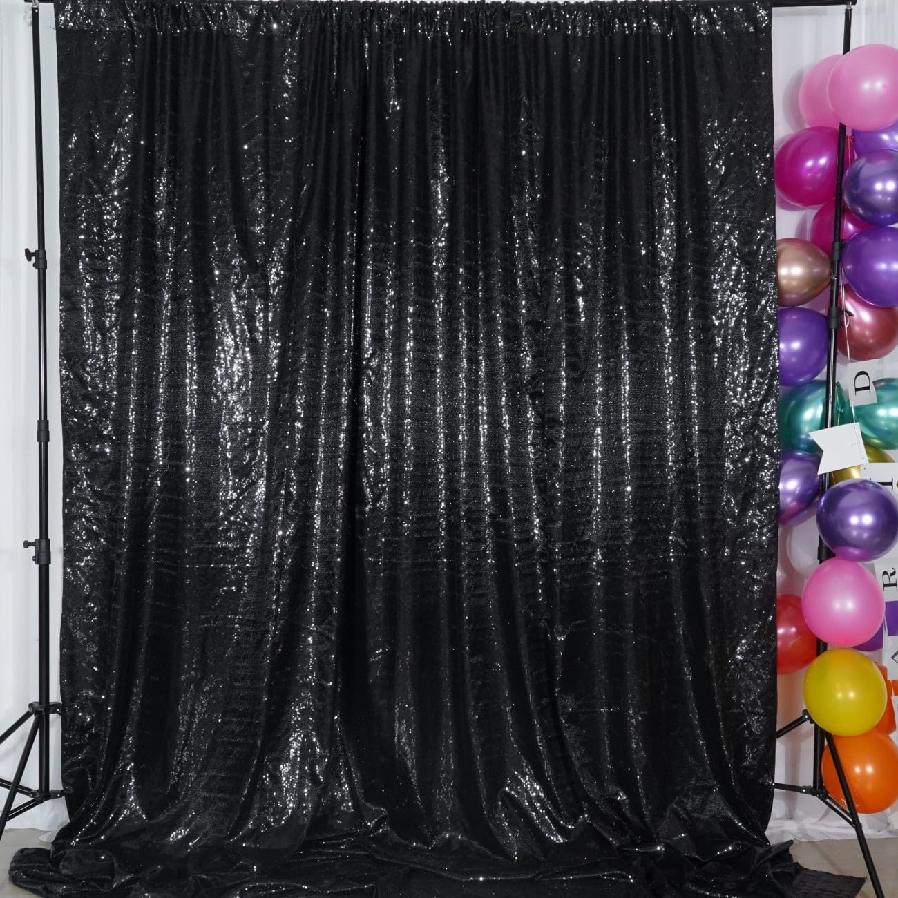Poise3EHome 20Ft x 10Ft Black Sequin Backdrop, Glitter Thick Satin Sequin Background Drapes, Sequence Xmas Thanksgiving Backdrop for Wedding Party Holiday Festival Decor