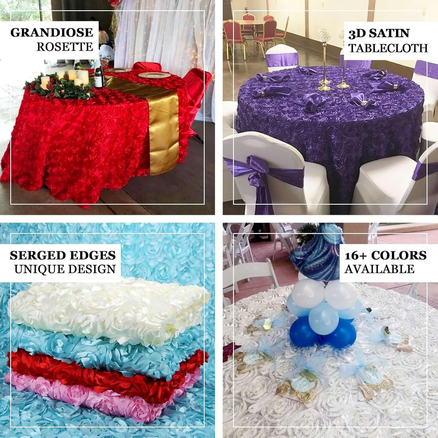Efavormart 120" Hunter Emerald Green Grandiose 3D Rosette Satin Round Tablecloth for Wedding Party Event Decoration
