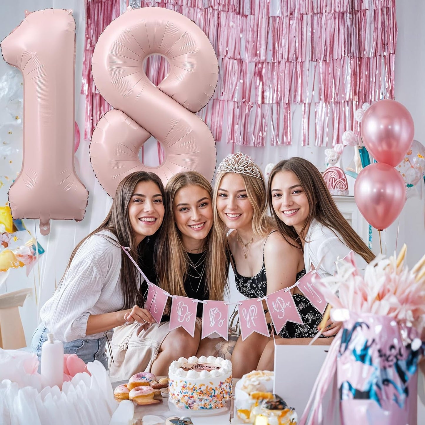 Pastel Pink 18 Balloon Numbers for Girls, 40'' Self Inflating Number 18 Balloons for 18 Year Old Birthday, Big Blush Pink Foil 1 & 8 Helium Balloon for Boho Coquette 18th Birthday Party Decorations