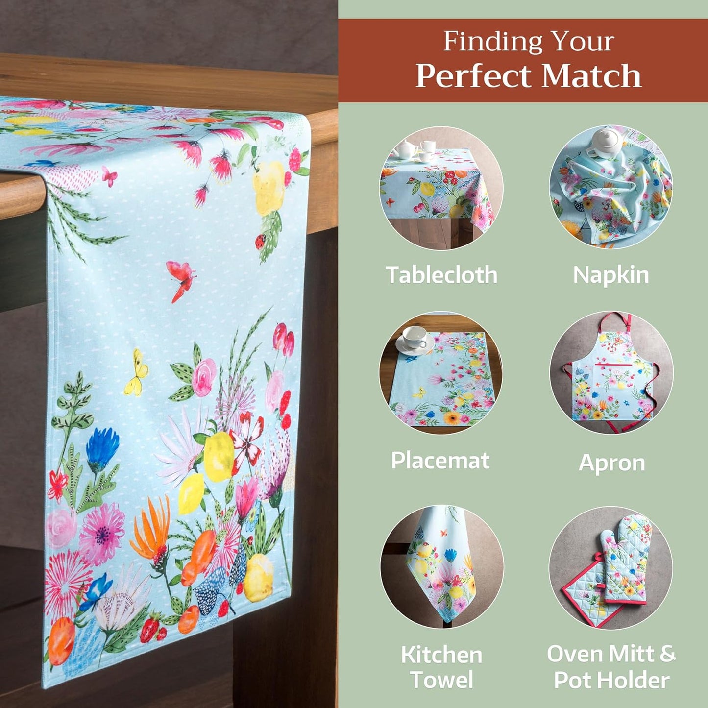 Maison d' Hermine Table Runner 100% Cotton Double Layer Table Runners 72 inches Long Decorative for Home Kitchen Dining Party Wedding Bridal Shower Spring Summer (Jardin D'Ete - Mint, 14.50" x 72")