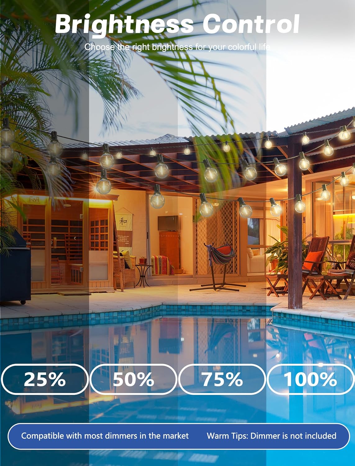 SUNSGNE Outdoor String Lights, 50FT Outdoor Globe Light with 52 G40 Shatterproof LED Bulbs(2 Spare), String Lights for Outside Patio Porch Garden Backyard Balcony Deck Decor, E12 Sockets