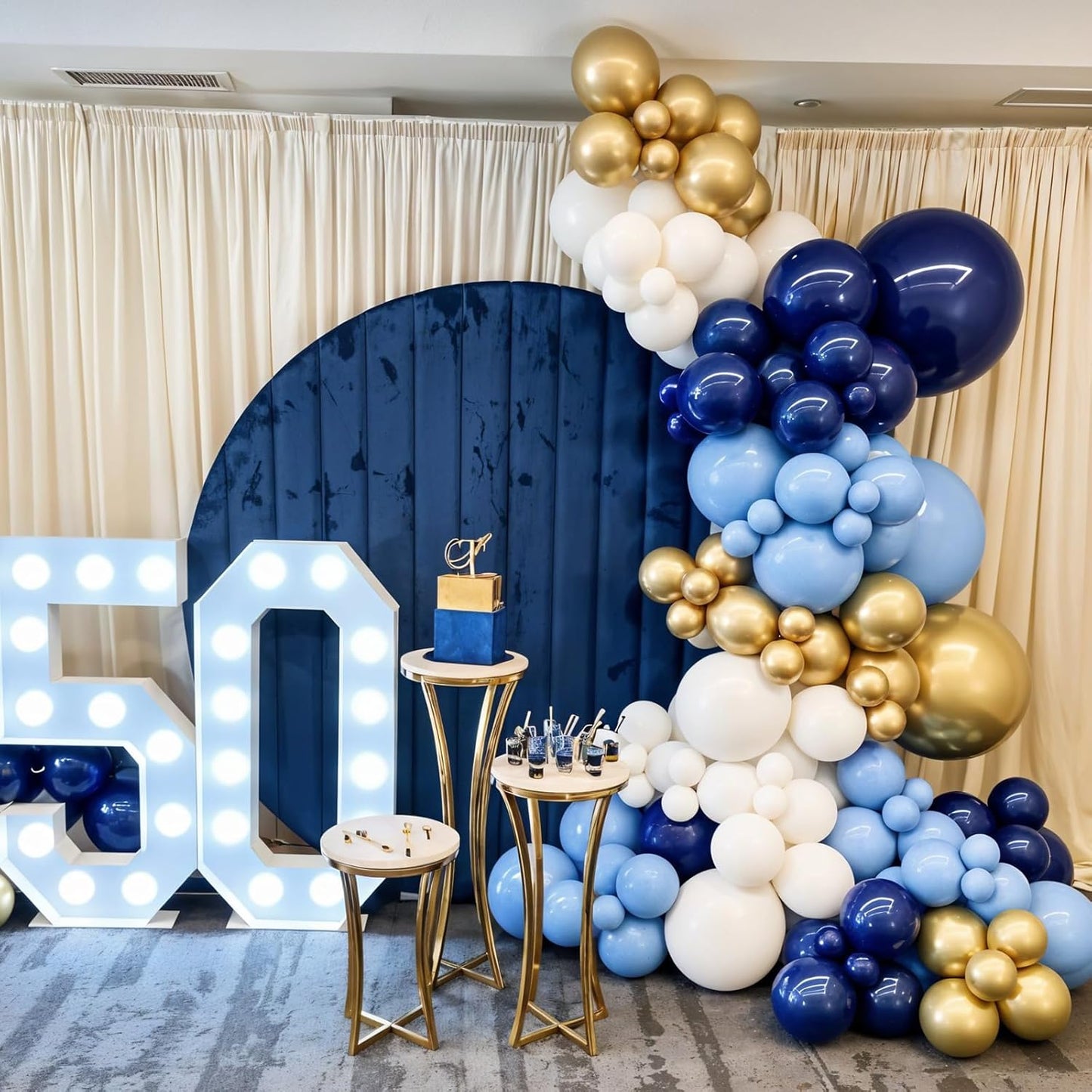 Blue and Gold Balloons, 50pcs Metallic Blue Gold Balloons, Navy Macaron Balloon Confetti Balloon For Birthday Baby Shower Father's Day Party Wedding Graduation Bachelorette Anniversary Decorations