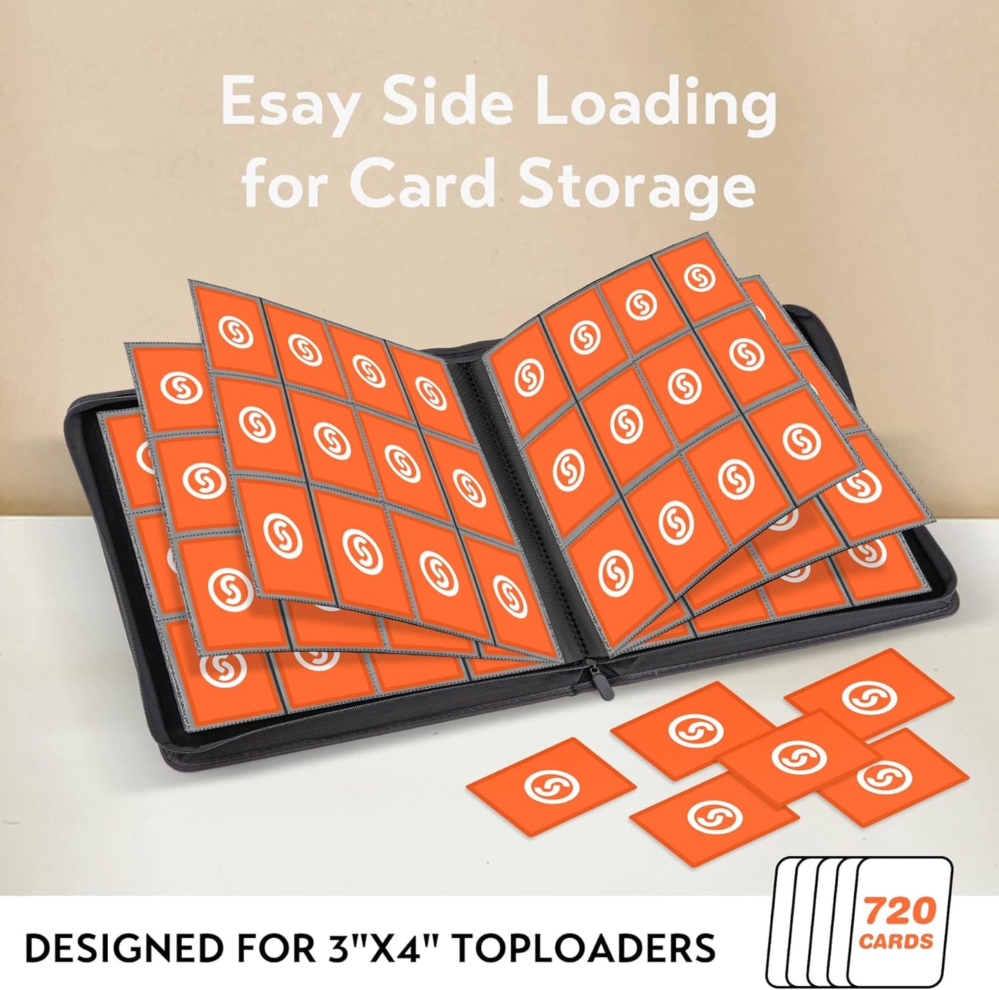 SMYV 12 Pocket Trading Card Binder, Premium PU Cover Card Binder for 720 Cards, Ringless Side Loading Card Collection Album Folders for MTG, TCG, Game Cards & Sports Cards (Orange)