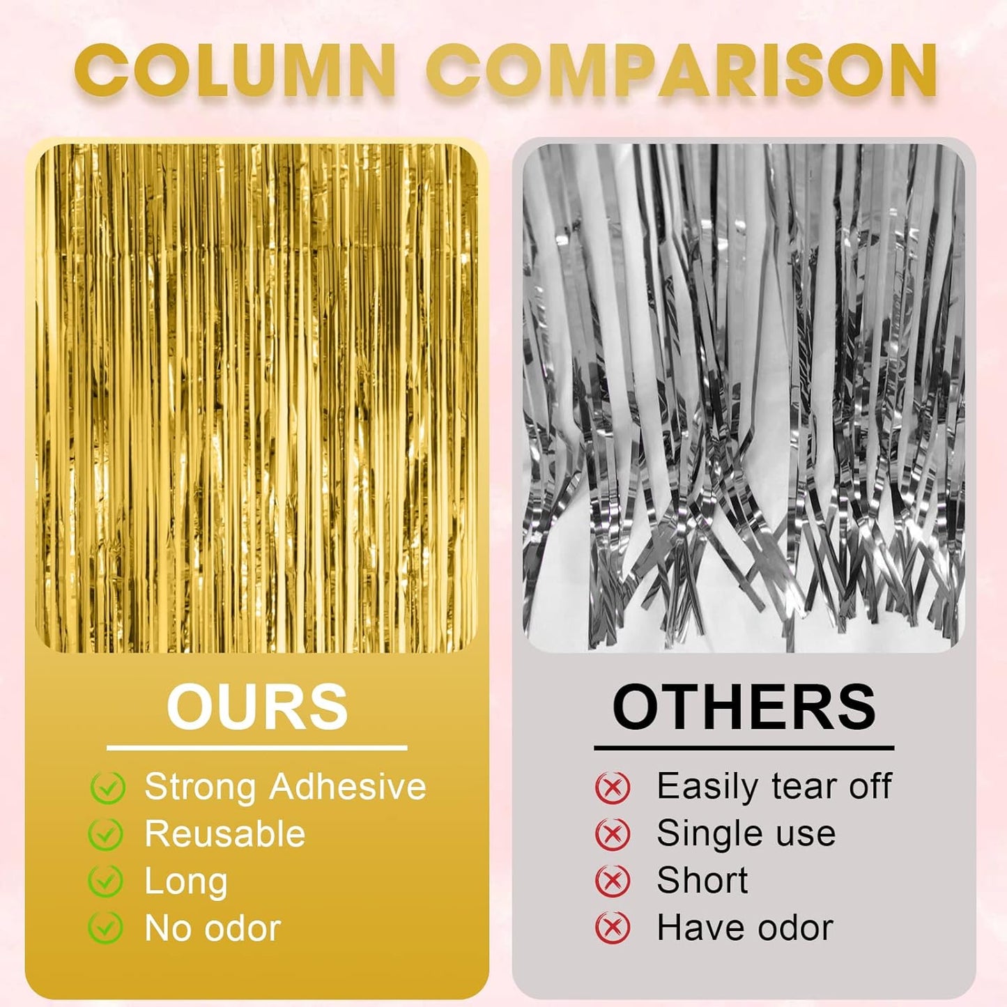 4 Pack Gold Foil Fringe Backdrop Curtains, Tinsel Streamers Birthday Party Decorations, Fringe Backdrop for Graduation, Baby Shower, Gender Reveal, Disco Party