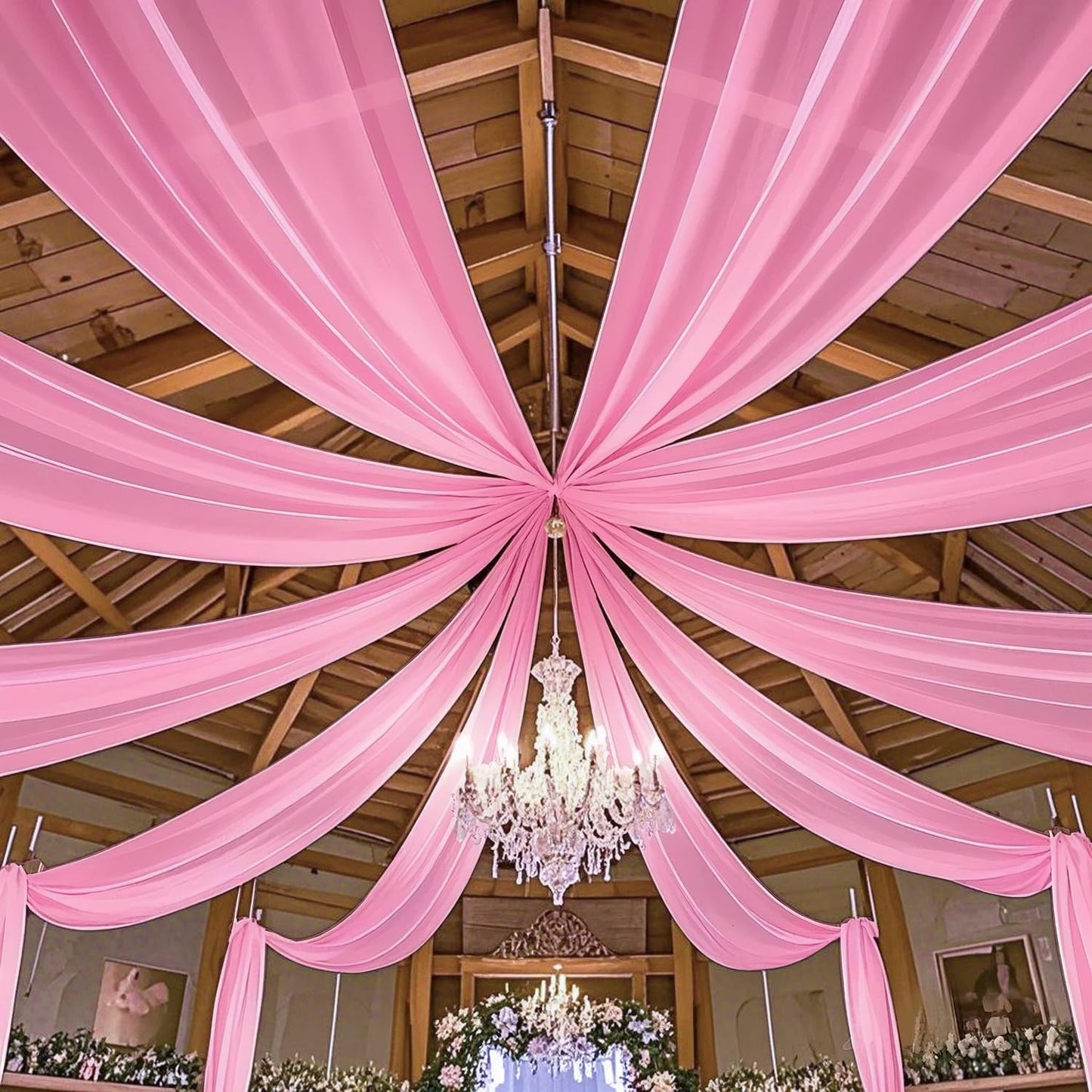 MODFUNS Wedding Arch Drapes Fabric Pink Ceiling Draping 2 Panels 5x20 FT Chiffon Curtains for Backdrop Sheer Voile Swag Curtain Wedding Drapery for Arch Bed Canopy Tent Backdrop for Reception Arbor