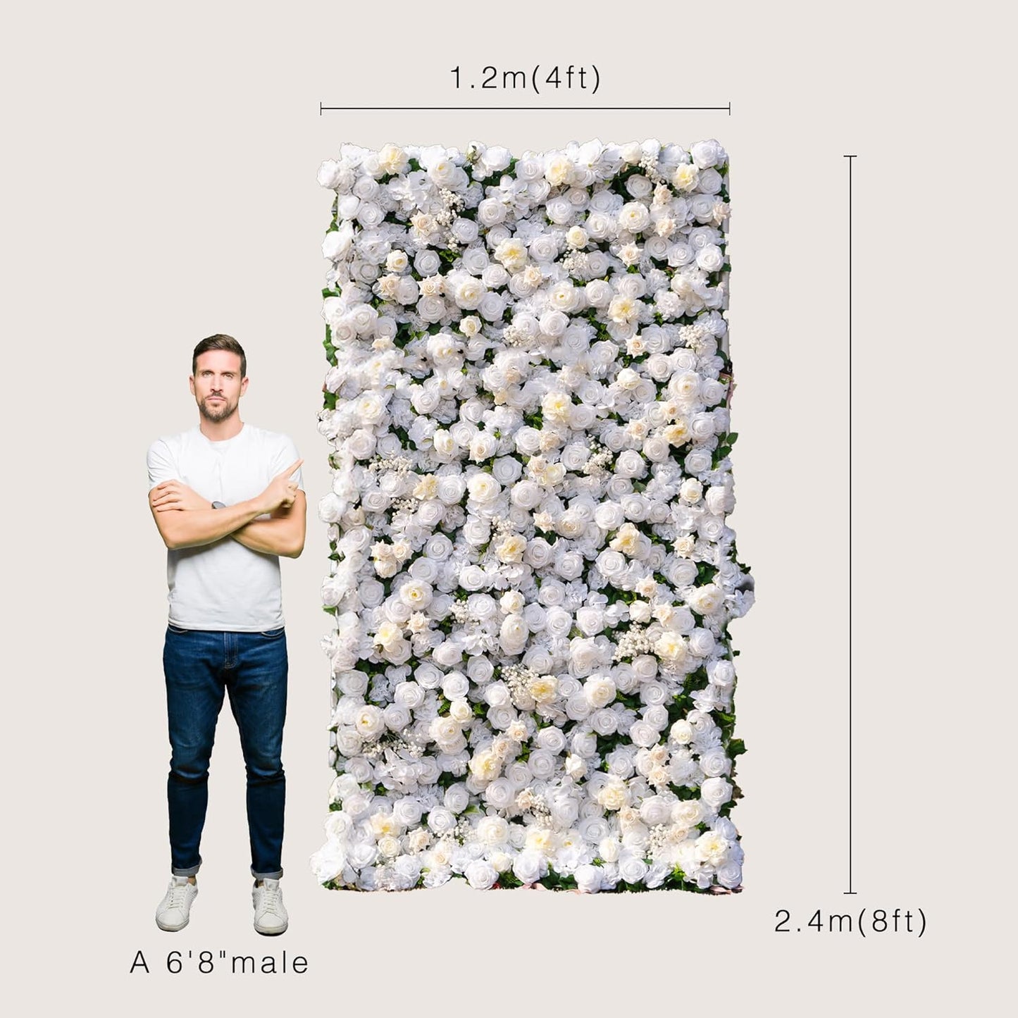 Artificial Luxury‌ Flower Wall Panels, Gorgeous 3D Silk Floral Backdrop for Wedding, Baby Show, Party and Home Decor, Quick Assembly/Storage, Eco ＆ Pet Friendly, 2 pcs, Each Panel 2 * 8 ft.
