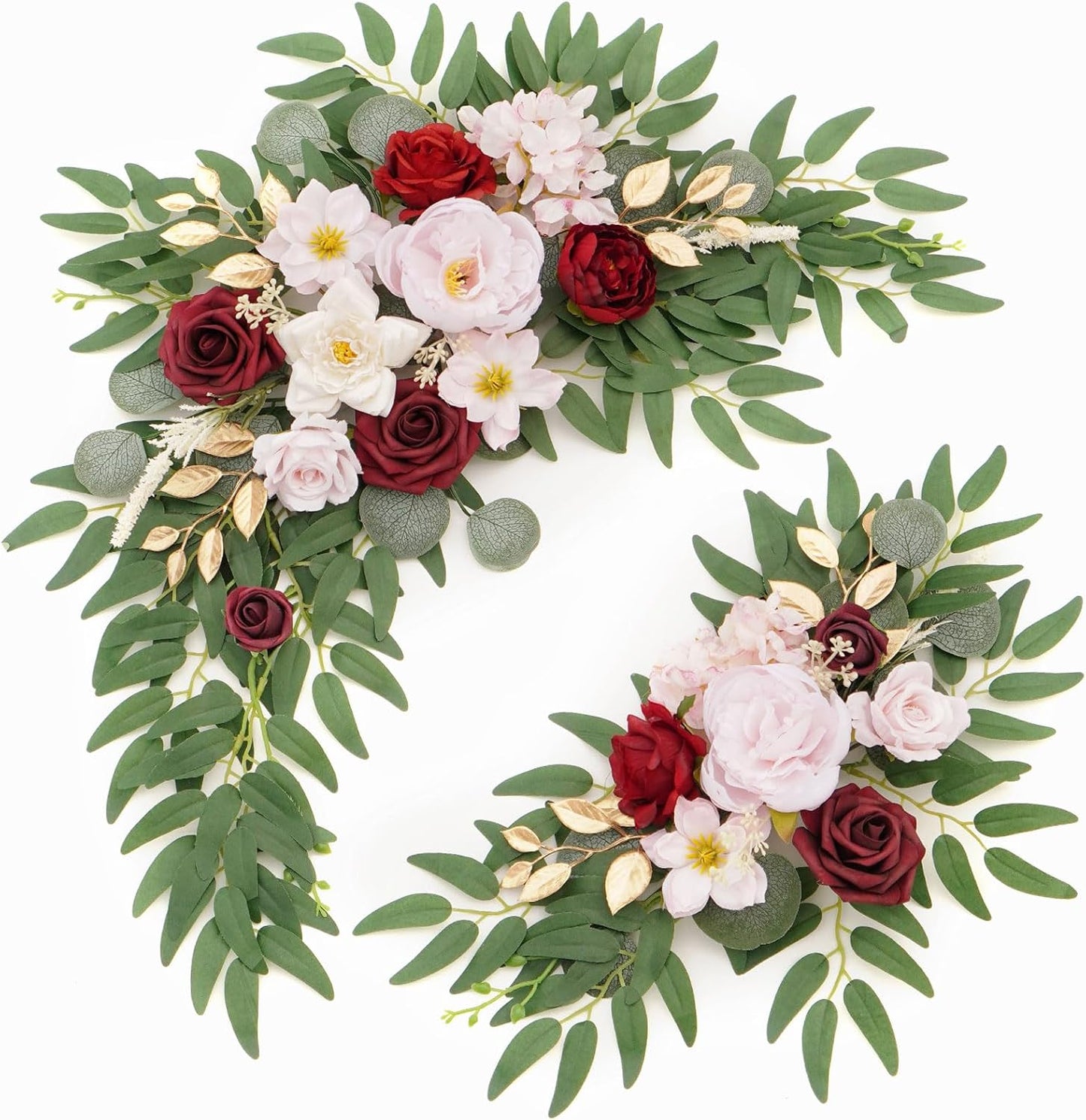 Faux Flower Swag Set of 2 for Wedding Welcome Signs Floral Swag Wedding Reception Ceremony Signs Decor (A-Burgundy Pink)