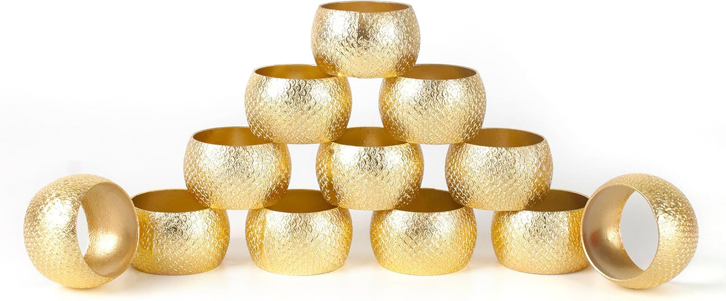Gold Napkin Rings Set of 12 - Metal Heavy Duty Serviette Holders | Perfect for Dining Table, Weddings, Thanksgiving, Christmas & Everyday Use | Metallic Adornment for Table Setting- ALPHA Living HOME