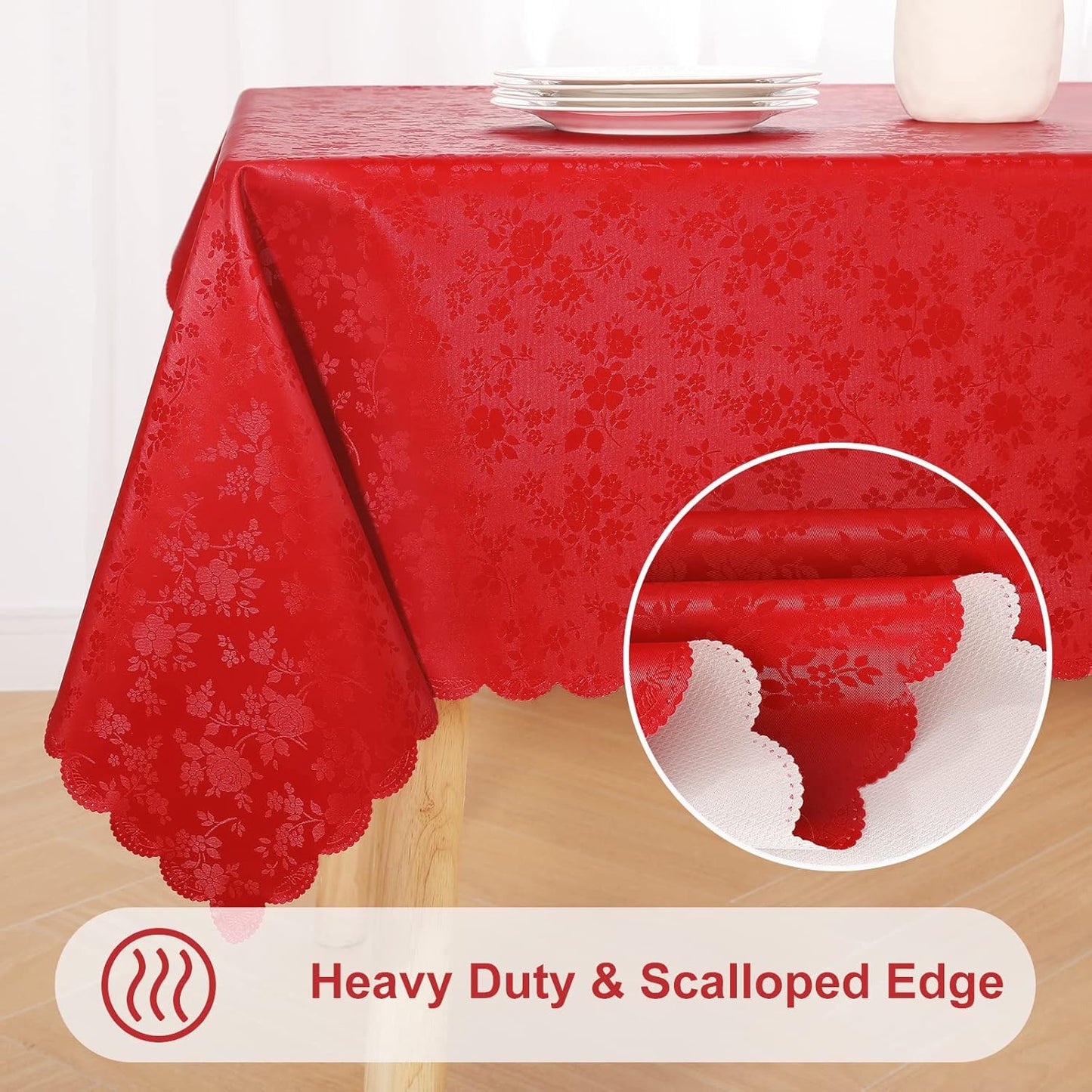 Smiry Rectangle Table Cloth, Waterproof Heavy Duty Vinyl Tablecloths, Wipeable Washable Table Cover for Kitchen and Dining Room (Red, 60" X 140")