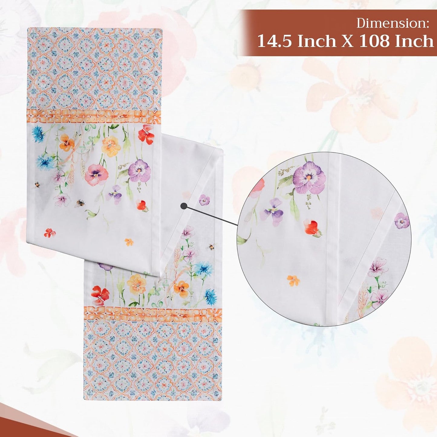 Maison d' Hermine Table Runner 100% Cotton Single Layer Table Runners 108 inches Long Decorative for Home Kitchen Dining Party Wedding Bridal Shower Spring Summer (Summer Whisper , 14.50" x 108")