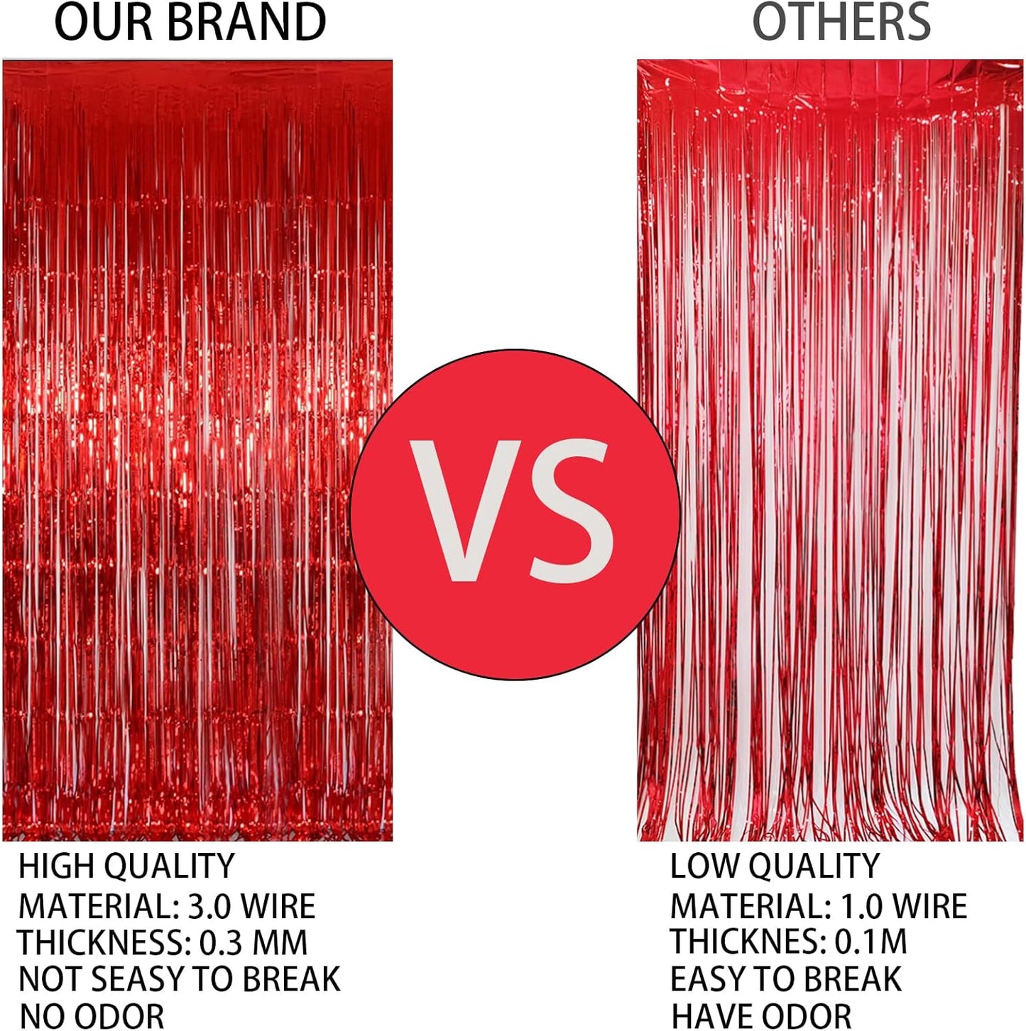 Keyali 2 Pack 3.3 * 8.3 ft Foil Curtain Metallic Tinsel Fringe Curtains Photo Booth Props Backdrop for Birthday Wedding Engagement Baby Shower Christmas Holiday Celebration Partyl,Red