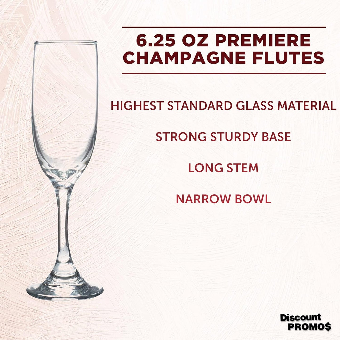 DISCOUNT PROMOS Premiere Champagne Flutes 6.25 oz. Set of 10, Bulk Pack - Elegant Drinkware for Weddings, Events, & Promotional Gifts - Clear