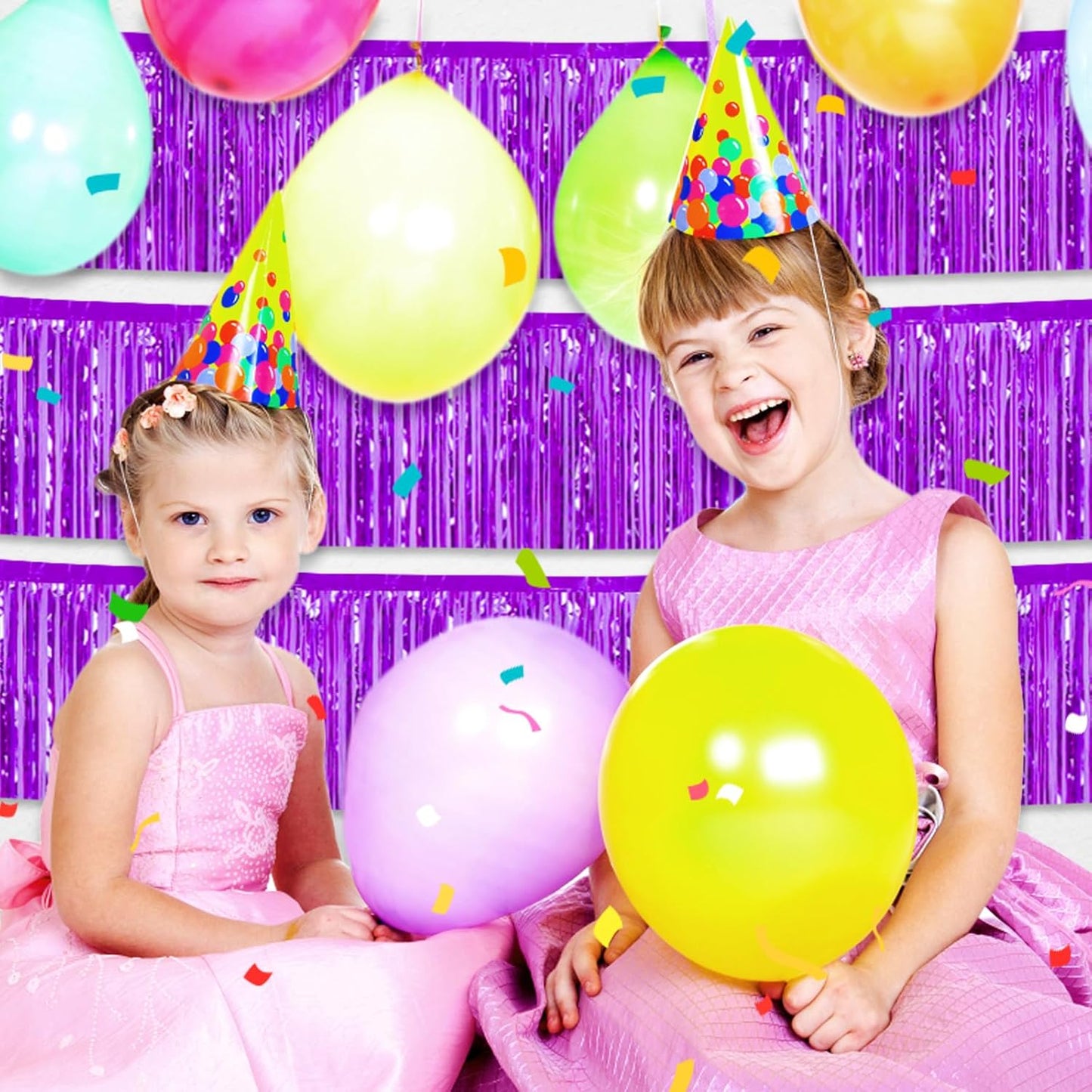 4 Pack 10 Feet Purple Foil Fringe Garland Metallic Tinsel Streamers Banner Wall Hanging Curtain Backdrop for Parade Floats, Wedding, Graduate, Mother's Day, Birthday Party Decoration