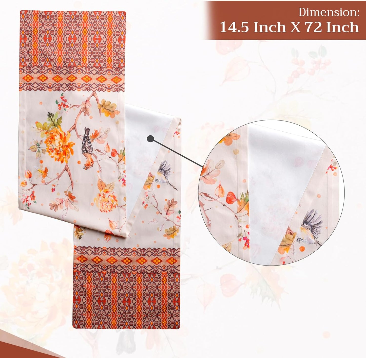 Maison d' Hermine Table Runner 100% Cotton Single Layer Table Runners 72 inches Long for Thanksgiving Christmas Decorations Home Kitchen Dining Party Wedding (Kelim - Prairie, 14.5" x 72")