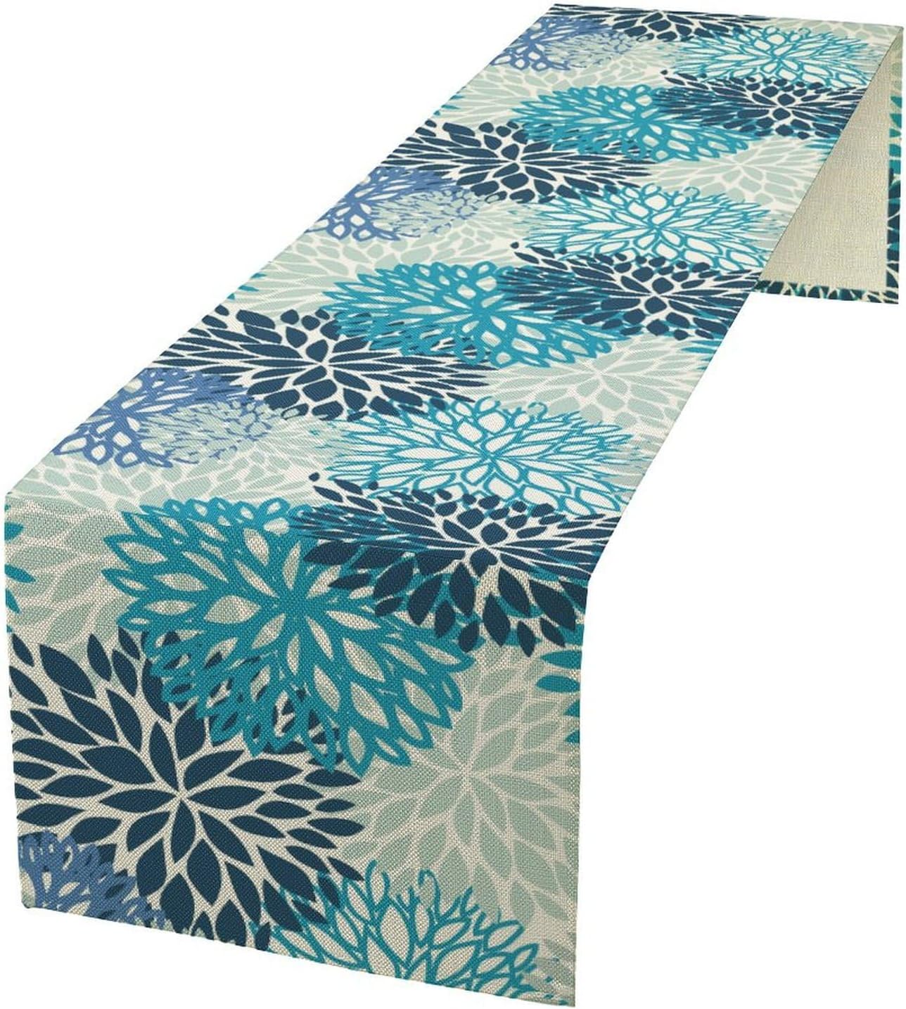 Floral Table Runner,Blue Flowers Print Spring Summer Table Cloth Kitchen Dining Table Home Party Decoration 13x90 Inch
