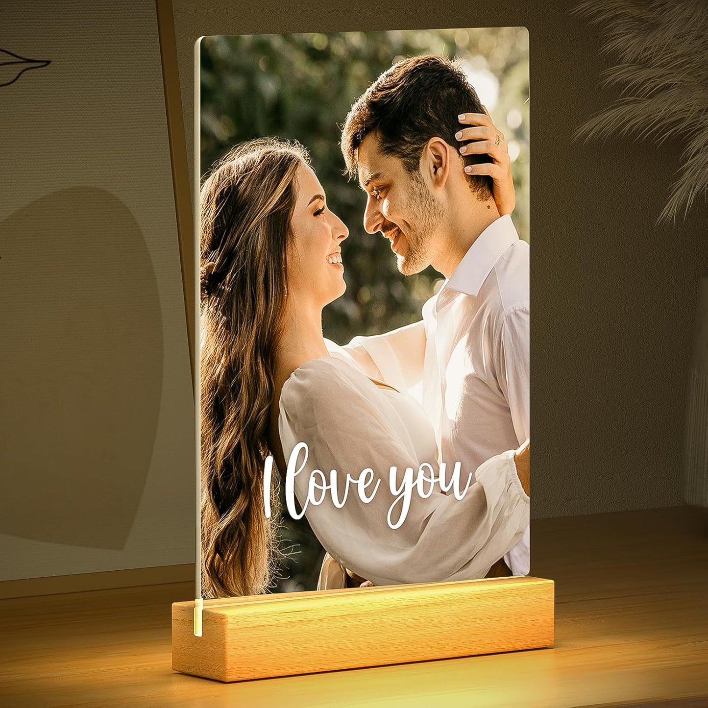 Custom Picture Frames with Photo, Personalized Photo Frame with Night Light, Customized Picture Frame, Personalized Anniversary Couple Gifts for Women Men Her Him Boyfriend Girlfriend