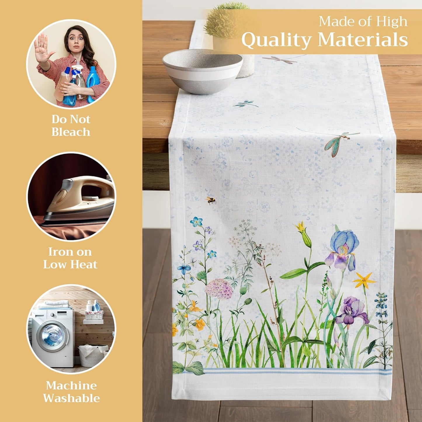 Maison d' Hermine Table Runner 100% Cotton Single Layer Table Runners 108 inches Long Decorative for Home Kitchen Dining Party Wedding Bridal Shower Spring Summer (Fleurs De Mai, 14.50" x 108")