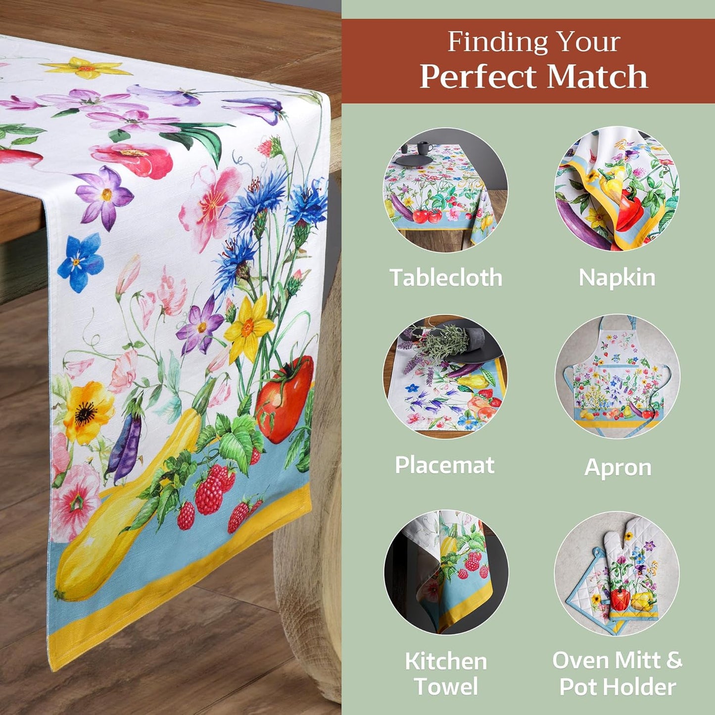 Maison d' Hermine Table Runner 100% Cotton Double Layer Table Runners 108 inches Long Decorative for Home Kitchen Dining Party Baby Shower Wedding Bridal Shower Spring Summer (Giverny, 14.50" x 108")