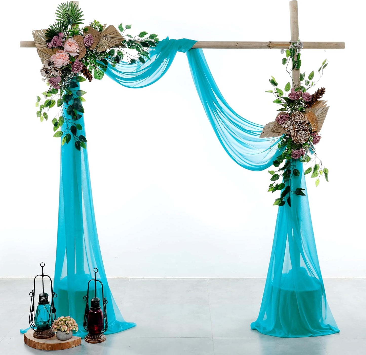 VDS Pack of 2 Panel (30 Inch X 40 Feet) Wedding Arch Draping Fabric Sheer Chiffon Fabric Drapery for Wedding Ceremony Reception Swag Backdrop Canopy Chuppah ARBO Altars Decoration (Peacock Blue)