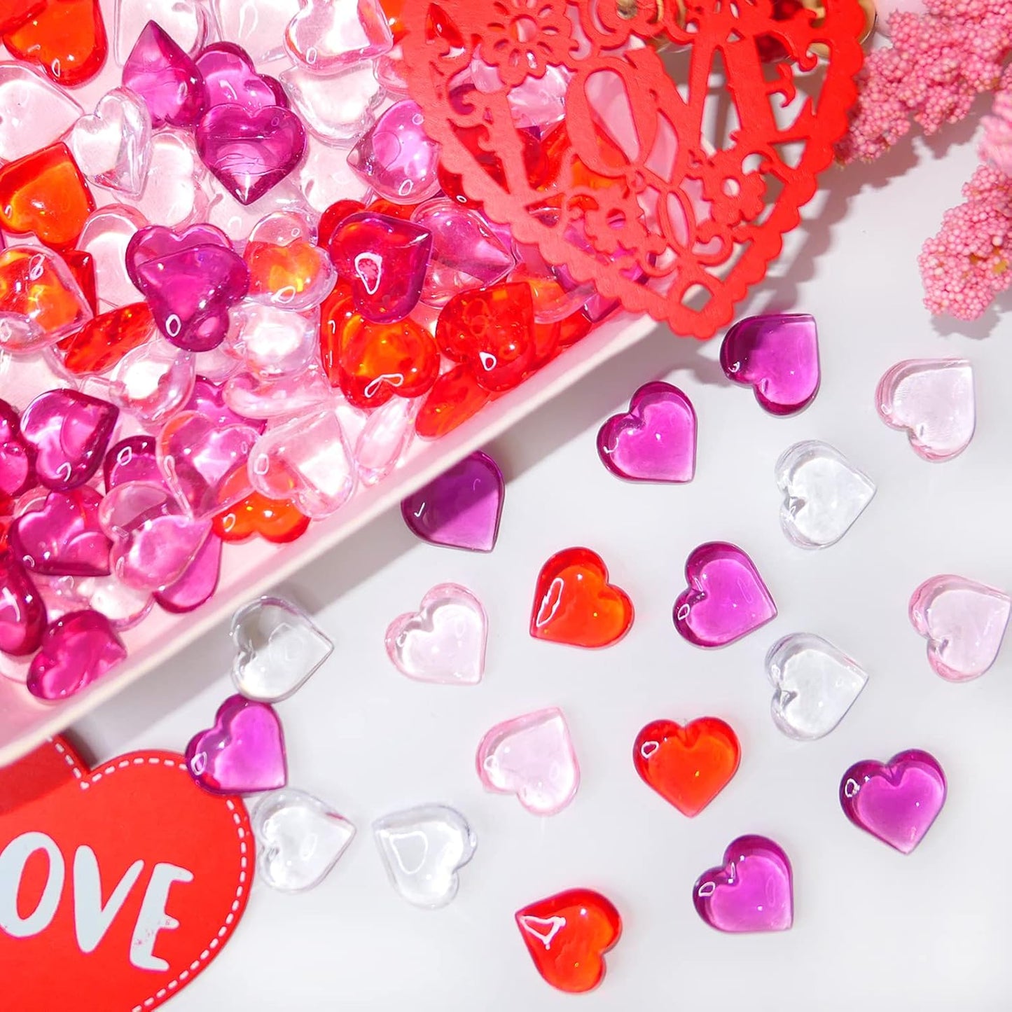 Acrylic Heart Gems for Valentine Vase Filler Decor,152 Pcs Red Pink Heart Shaped Stones for Wedding Valentines Bowl Filler,Table Scatter Decorations and Crafts