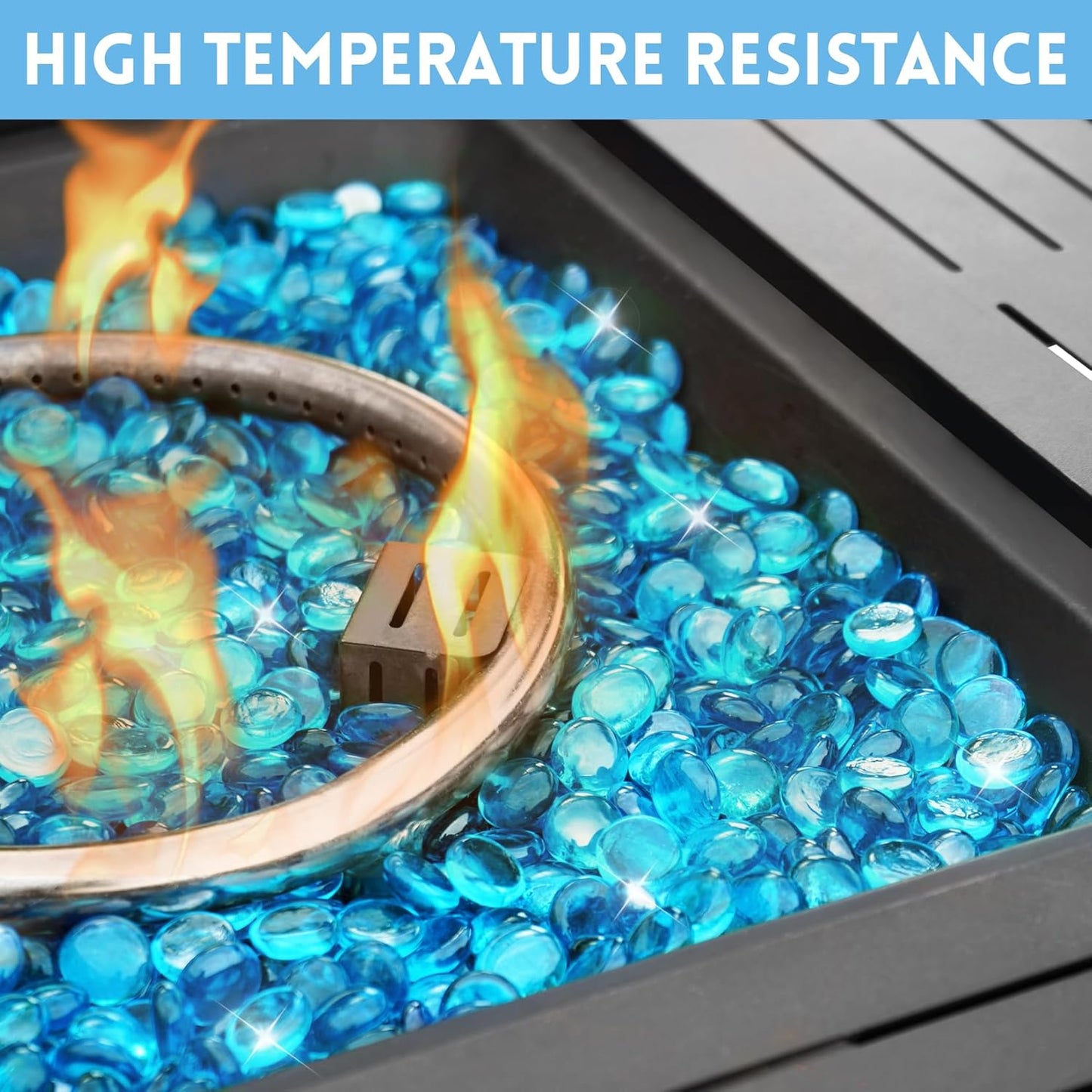 Fire Glass for Propane Fire Pit, Fireplace and Outdoor Decorative. Caribbean Blue Round Firepit Rocks 20 Pounds, 3/4 Inch High Luster Glass Beads