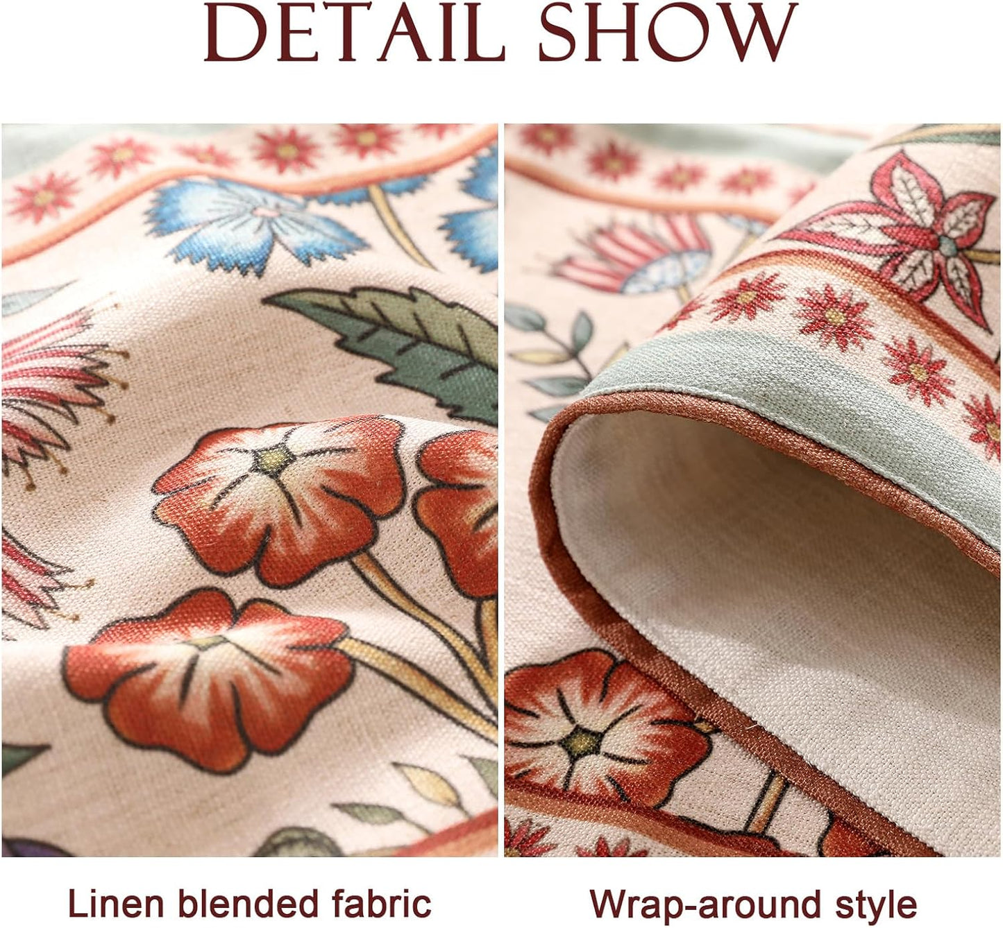 Decorative Linen French Table Runner 71 Inches Long,Green Floral Rustic Runner for Table Decor Tabletop Table Runners for Kitchen,Dining,Tea Party,Home,Christmas,12"*71"