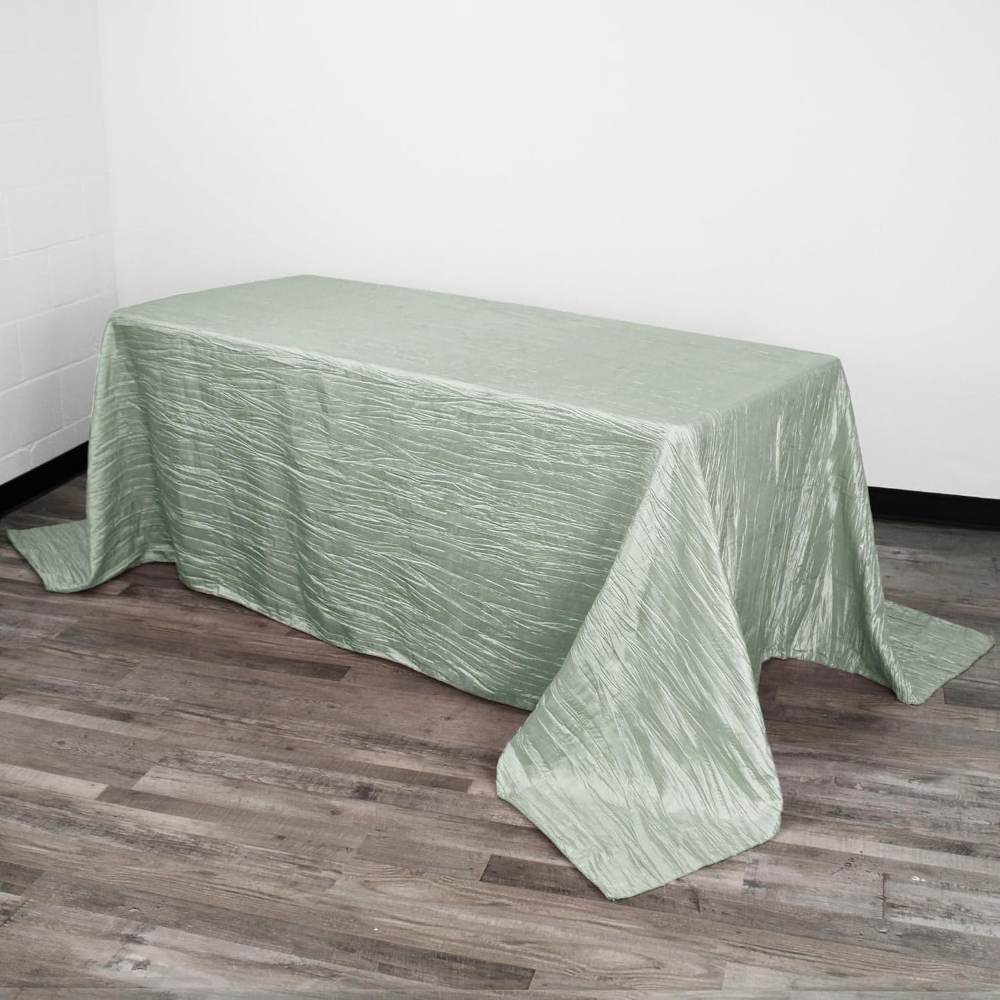 YOUR CHAIR COVERS - 90 x 156 inch Rectangular Crinkle Taffeta Tablecloth - Sage, Rectangle Table Linens for 8 ft Rectangular Tables, Wedding Crushed Table Cloth