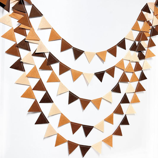 Brown Party Decorations Ombre Brown Felt Hanging Triangle Mini Bunting Pennant Banner Flag for Birthday Baby Shower Wedding Neutral Boho Woodland Safari Western Cowboy Party Classroom Nursery Decor