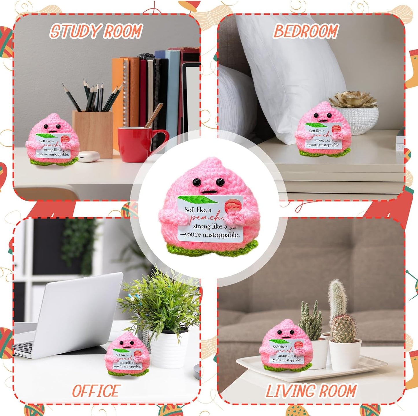 Emotional Support Crochet Peach,Lovely Gift for Friends,Mom,Dad,Grandpa,Grandma,Colleagues,Classmates,Graduation Gift,Emotional Support Crochet,Home Office Decoration