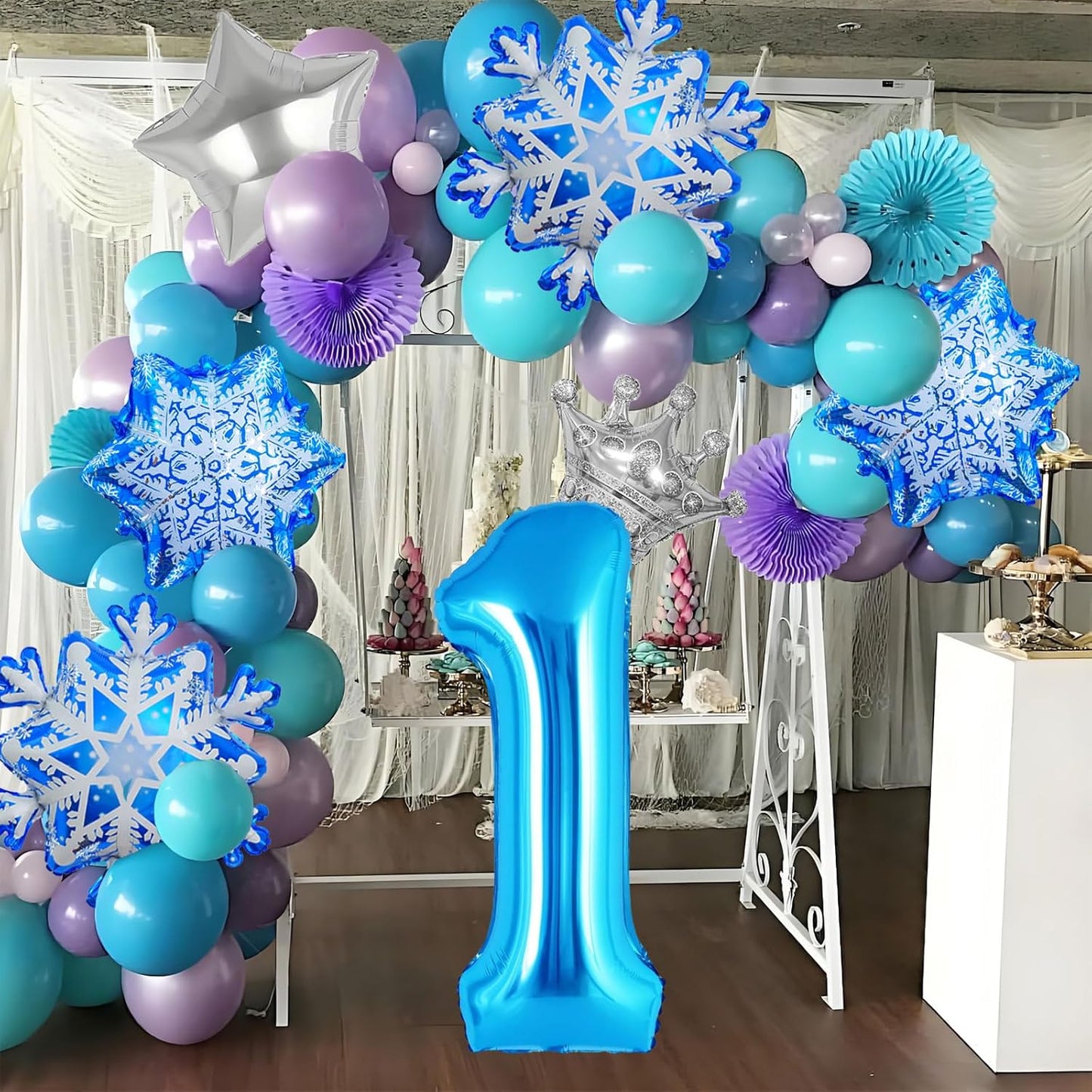 8Pcs Winter Wonderland Decorations - 40inch Blue Number 1 Balloons - Snow Balloons for Winter Birthday Decorations - Party Supplies