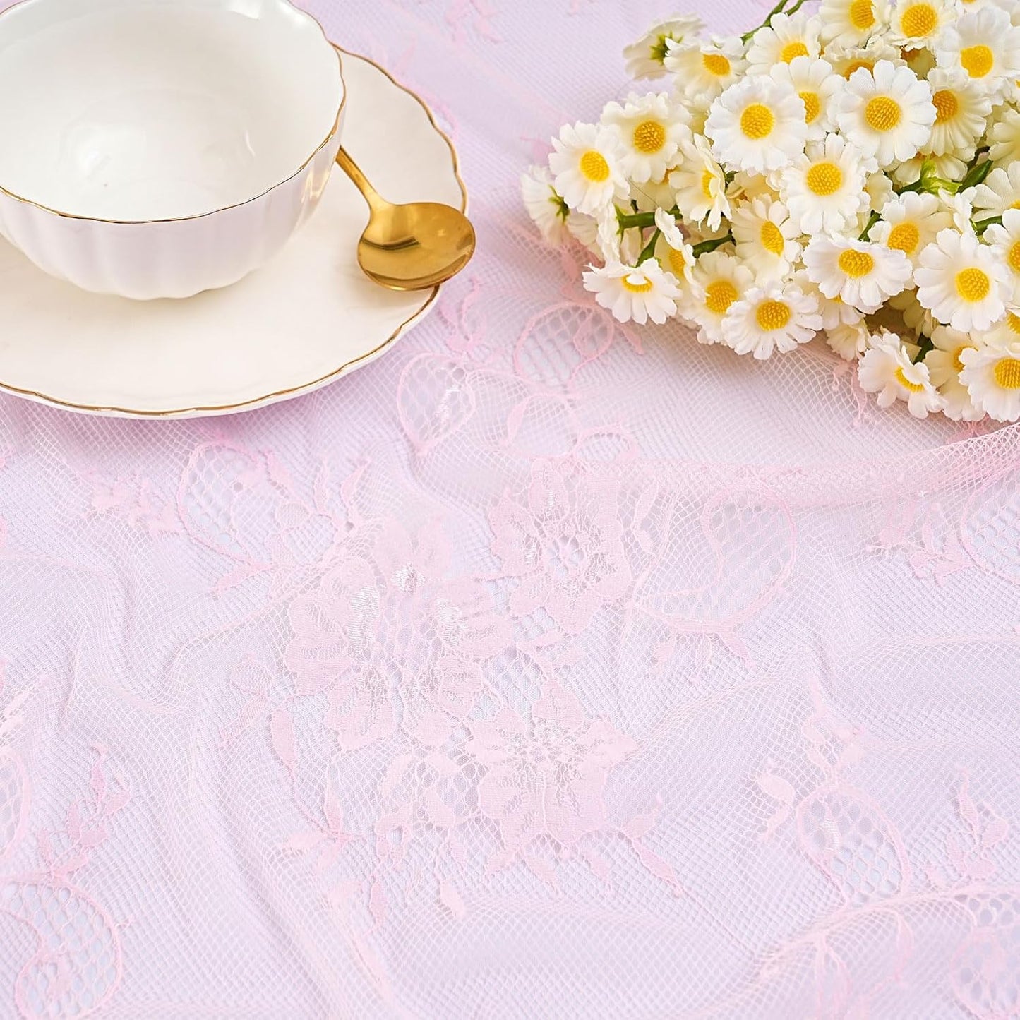 LuoluoHouse Pink Lace Table Cloth 60x120inch Tablecloth for Decorations Wedding Bridal Baby Shower Indoor Outdoor Event