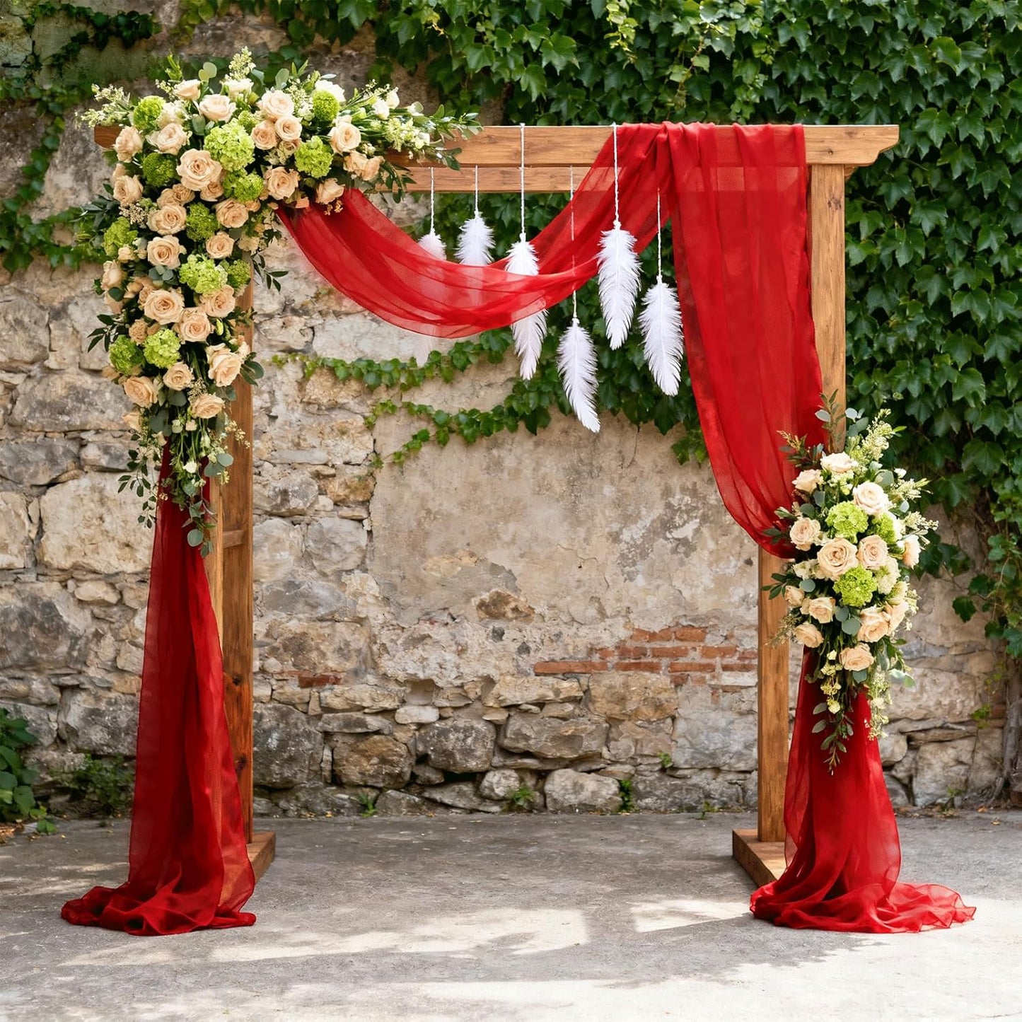 Wedding Arch Draping Fabric 29" x 18 FT Red Sheer Chiffon Outdoor Curtain Drapes for Wedding Birthday Party Ceremony Decor(2 Panels, Red)