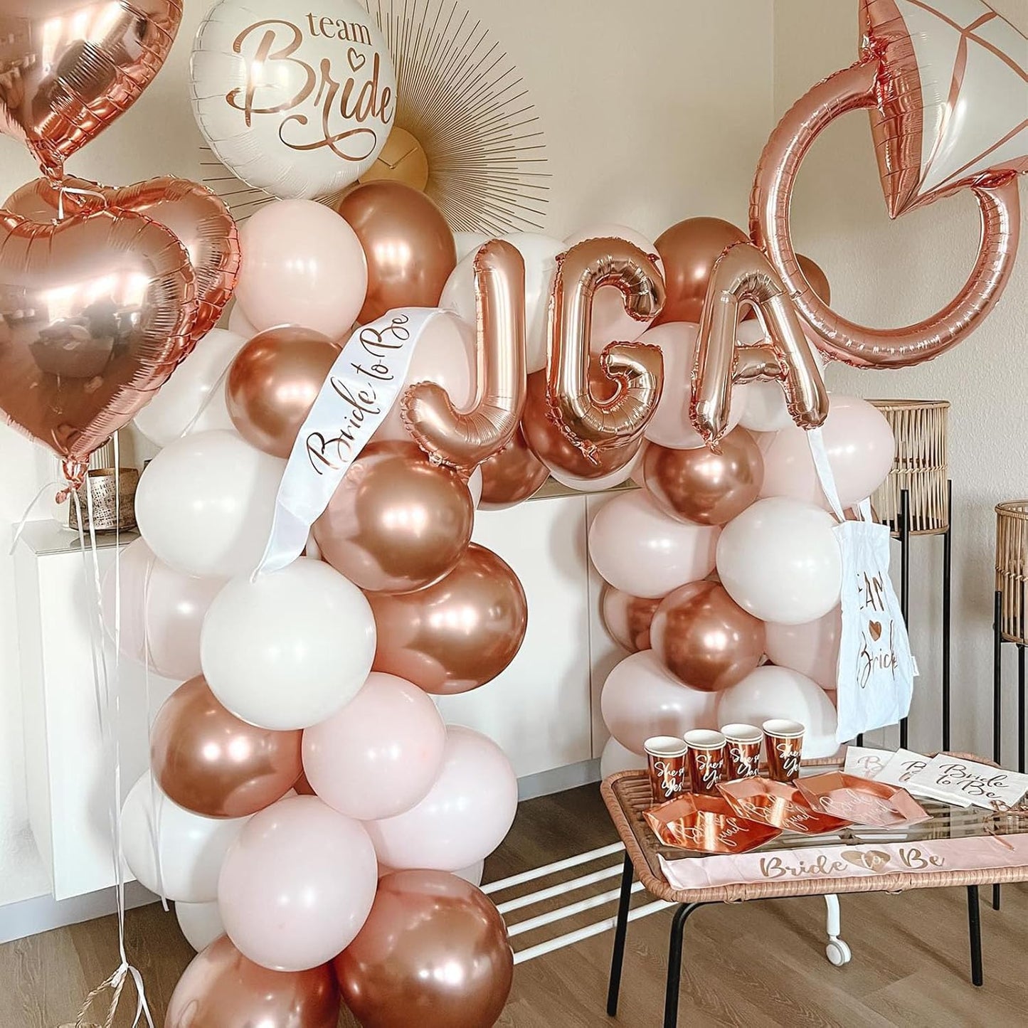 Paready Rose Gold and White Latex Balloons, 60 Pcs 12 Inch Metallic Gold Confetti Balloons with Ribbons for Birthday Party Baby Shower Anniversary Wedding Bridal Shower Graduation Decoration
