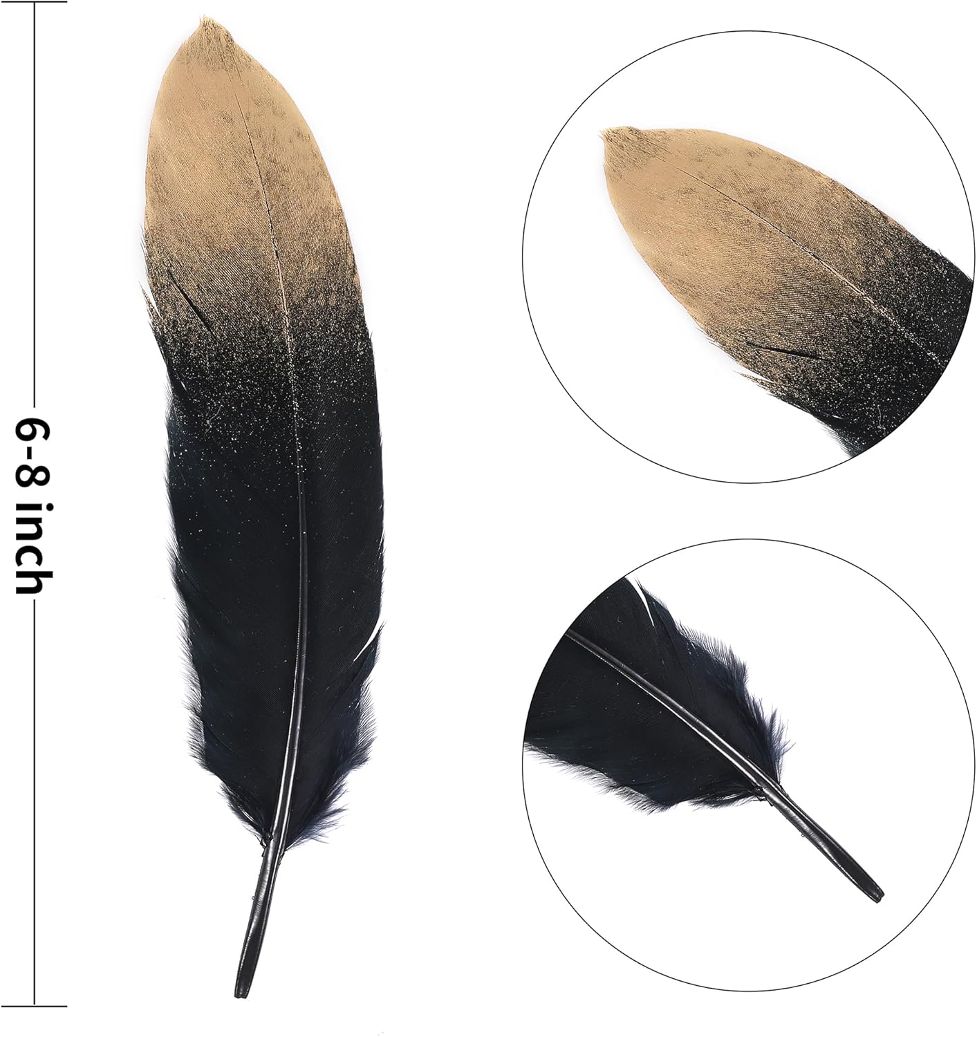 Larryhot Dipped Gold & Black Goose Feathers for Crafts - 6-8 inch 60 pcs Natural Feathers for Wedding Party Decorations,DIY Crafts and Clothing Accessories (Gold & Black)