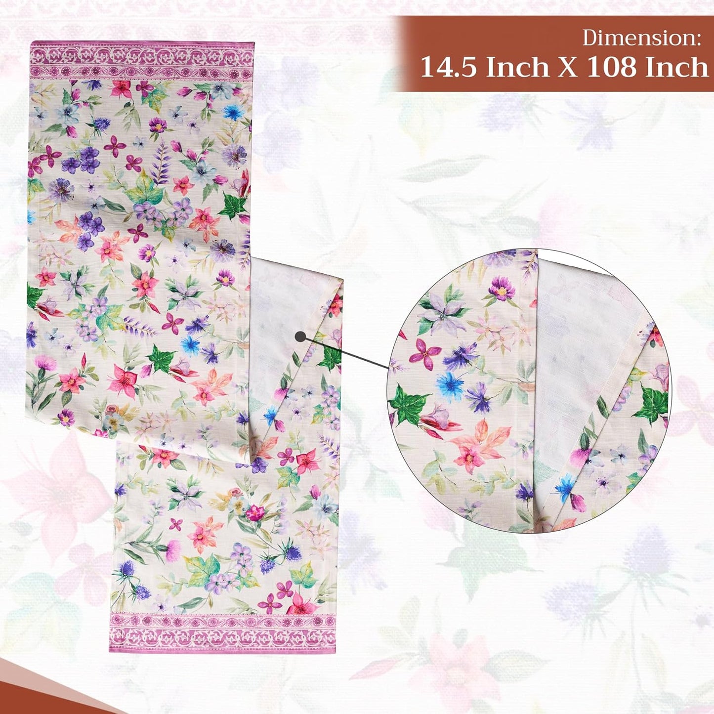 Maison d' Hermine Table Runner 100% Cotton Single Layer Table Runners 108 inches Long Decorative for Home Kitchen Dining Party Baby Shower Wedding Bridal Shower Spring Summer (Chardon, 14.50" x 108")