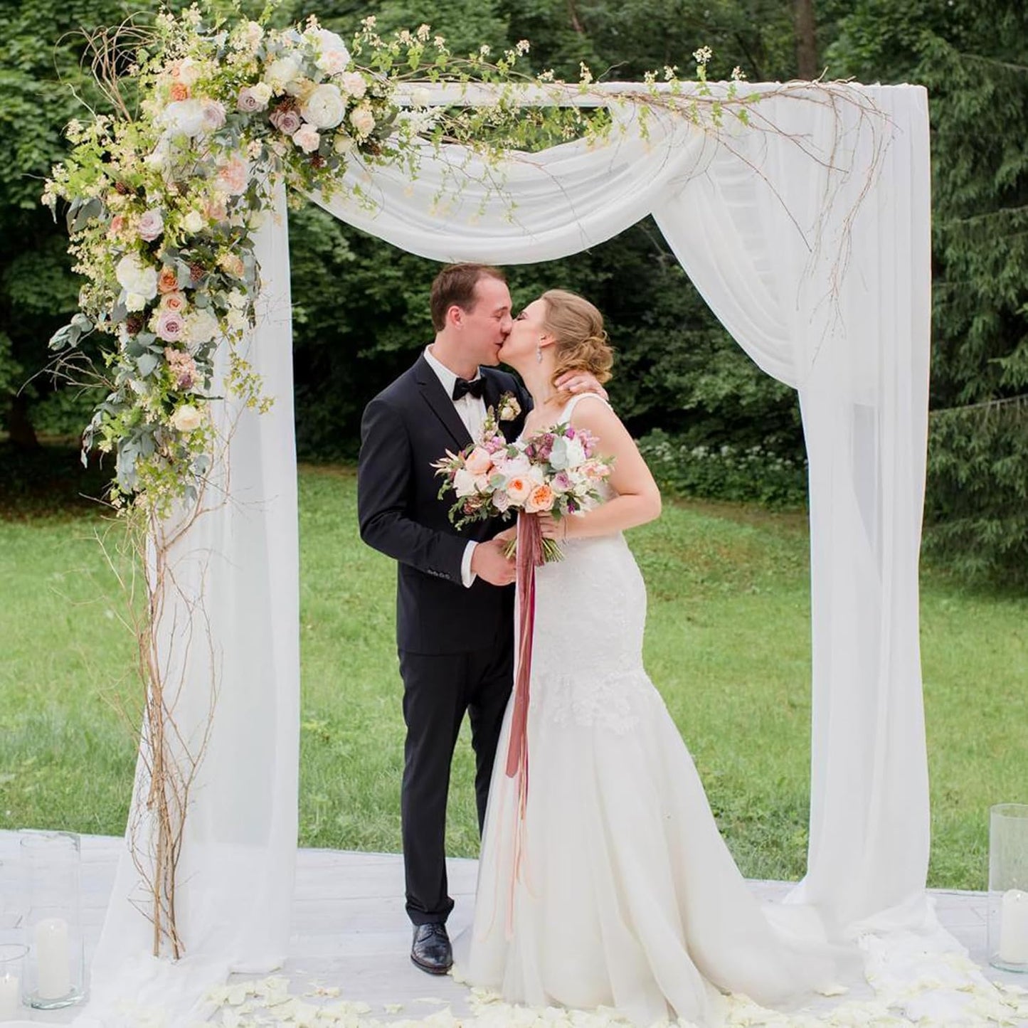 Wokceer Wedding Arch Draping Fabric 4 Panels 28.7" x 20FT White Sheer Fabric Backdrop Arch Draping for Wedding Ceremony Birthday Party Bridal Shower Decoration