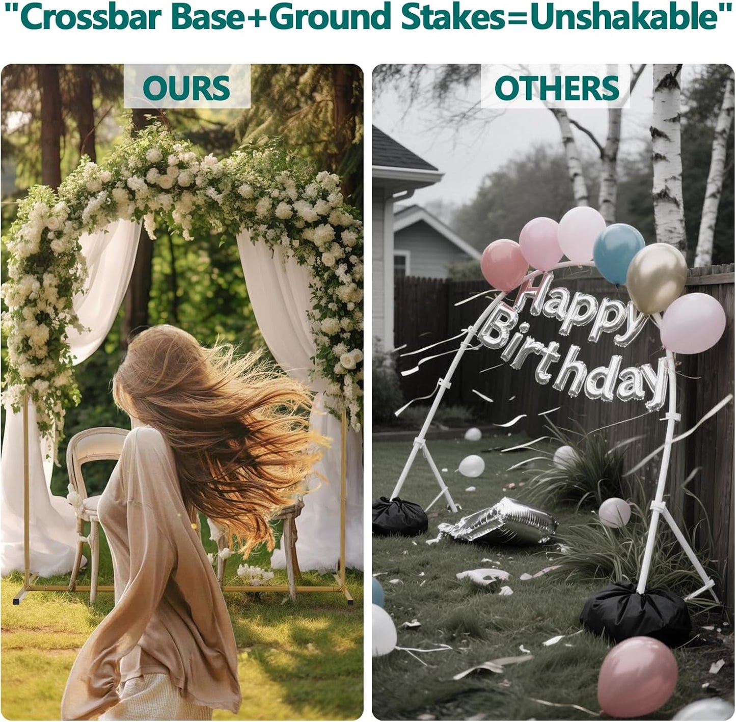 Metal Arch Backdrop Stand Set- Heavy Duty Rust-Proof Wedding Decoration Frame with Crossbar Base - Easy Assembly for Party, Photo Booth, Balloon & Flowers Decor (Gold, 6.6FT)