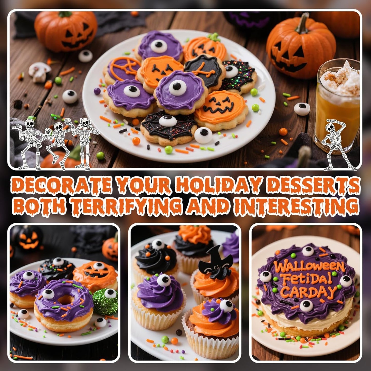 Edible Halloween Sprinkles,Black White Eyes Purple Green Orange and Black Pearls and Jimmies Mixed,130g/4.58ounce,Monster Sprinkle Perfect for Cake Decorations, Baking, Ice Cream, Cookies, Cupcake Topper,Halloween Supplies Children's Party