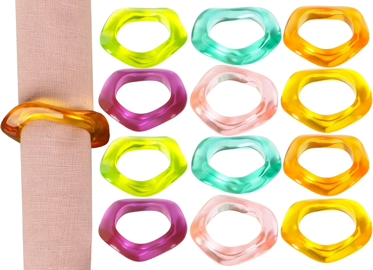 Set of 12 Epoxy Resin Napkin Rings - Handcrafted Napkin Ring Holders 1.5" Napkin Rings for Christmas Party Decoration, Dinning Table, Family Gatherings, Table Décor(Multi Pastel)- ALPHA Living HOME