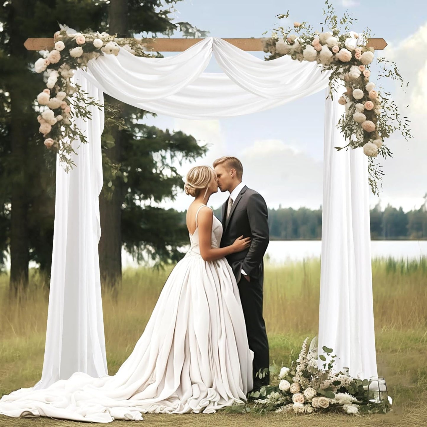 Wedding Arch Draping Fabric 3 Panels 30" X 20FT Sheer Arch Drapes Fabric White Backdrop Curtains for Wedding Arbor Ceremony Birthday Party