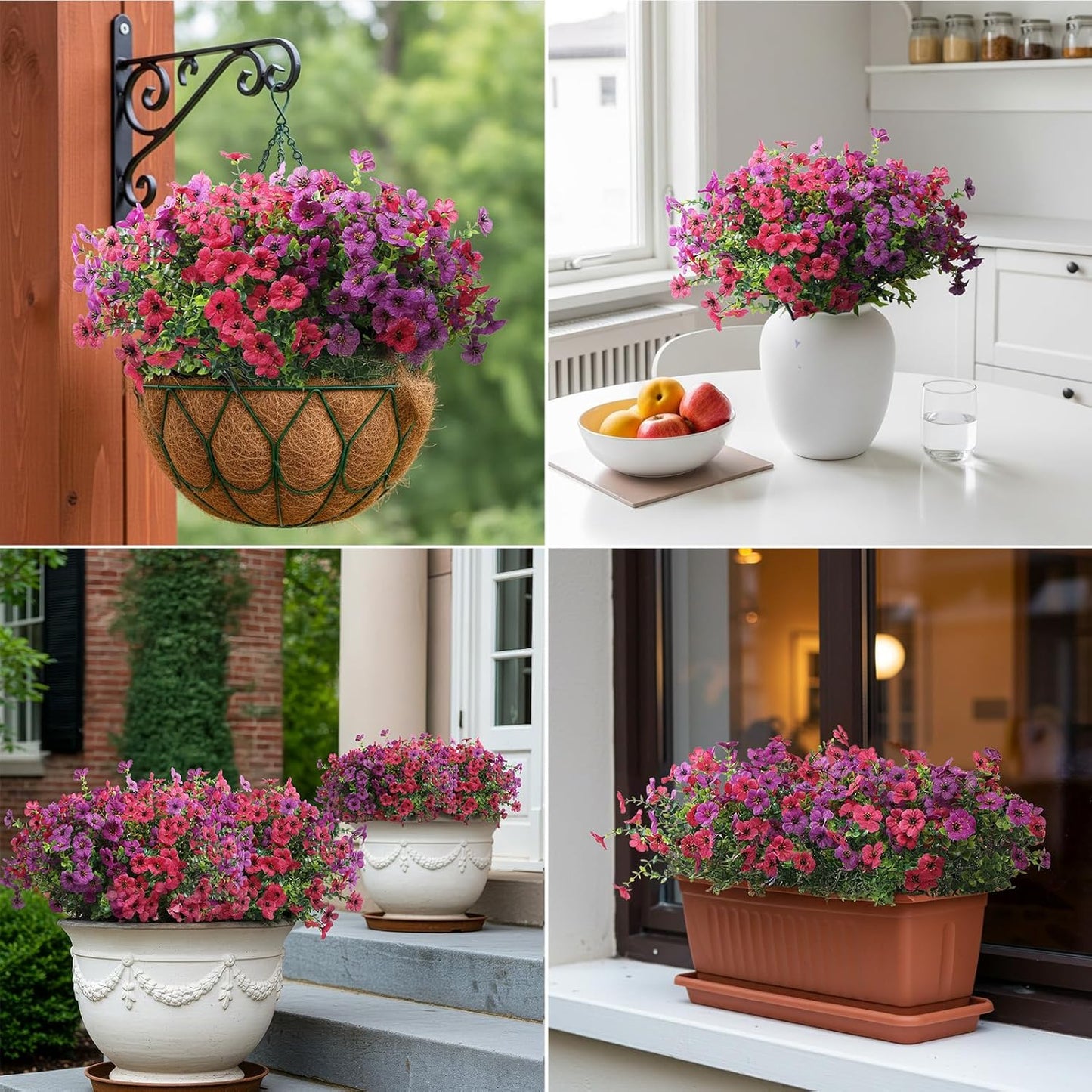 Artificial Flowers for Outdoors 12 Bundles, UV Resistant Colorful Fake Silk Flower Outdoor Planter Garden Decor Indoor Decorations