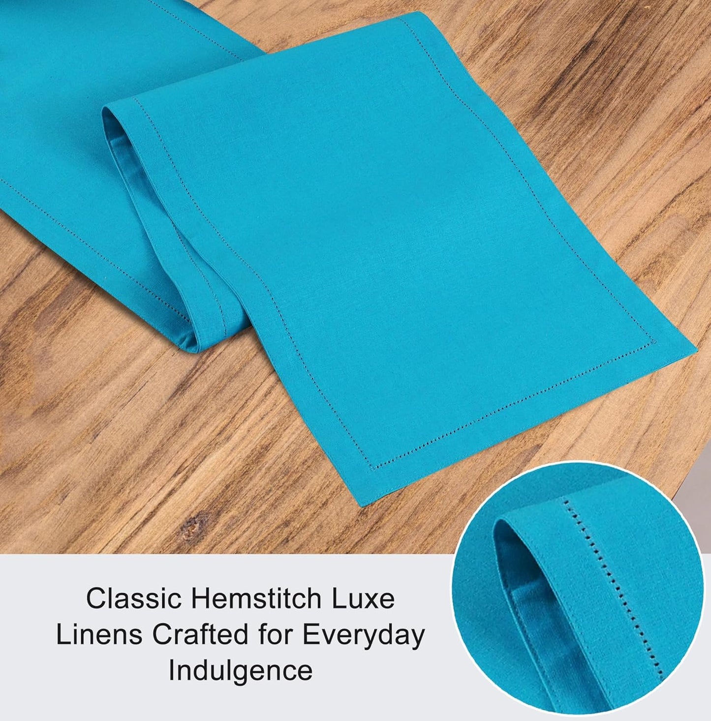 Ruvanti Linen Table Runner 72 Inches, Classic Hemstitch, Washable, Reusable, Non-Slipping, Stain Resistant- Perfect for Parties, Weddings, Dinners, Thanksgiving, Christmas, Indoor use – Blue