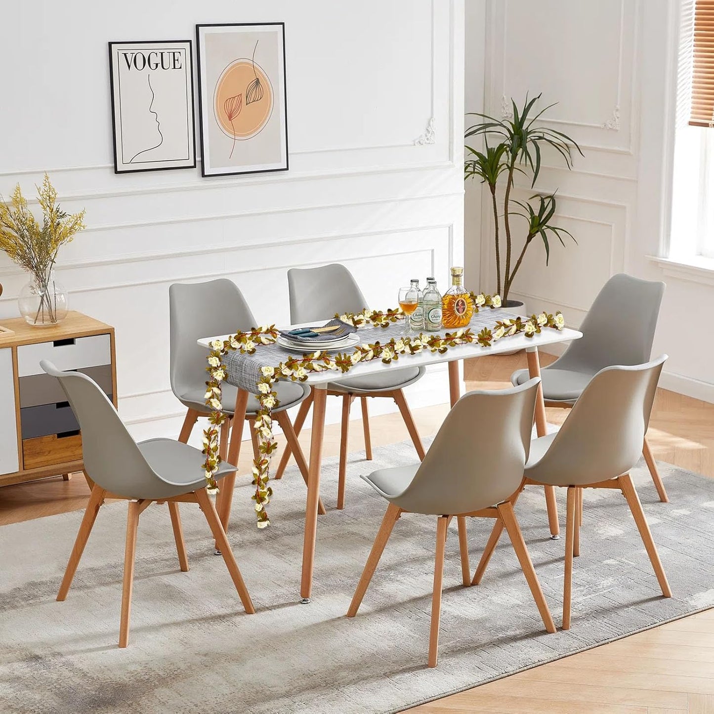 8Pcs 63Ft Cream Rose Garland, Fake Rose Hanging Flowers, Artificial Flower Vine, Hanging Floral Vine Garland for Wedding, Birthday Party, Wall Arch, Halloween, Christmas Garden Backdrop Decor